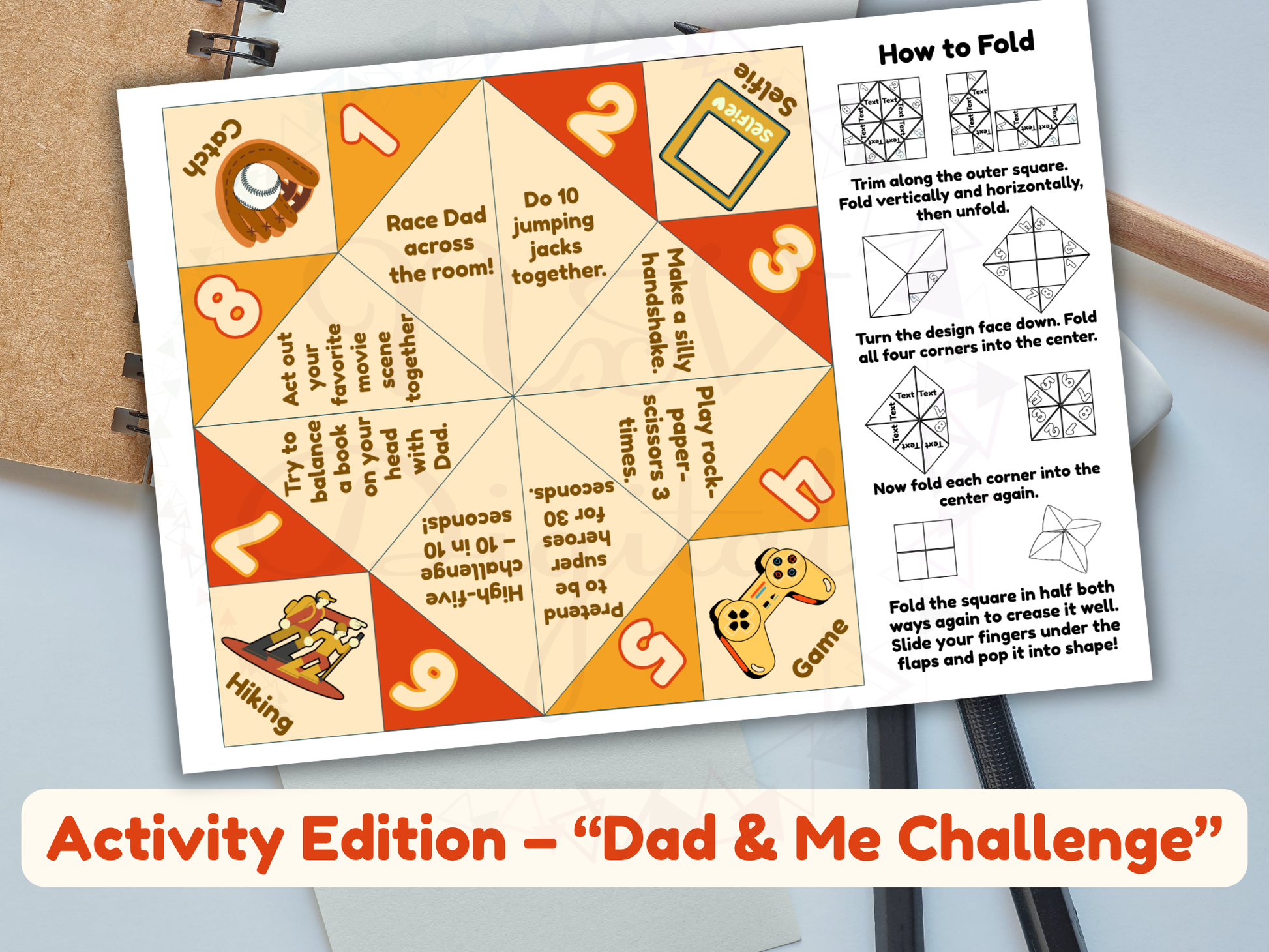 Cootie catcher craft placed in a gift box with card