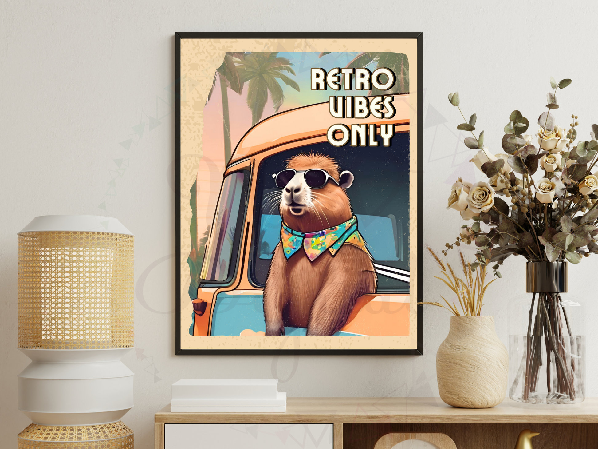 Printable funny animal art featuring retro summer tones and humor