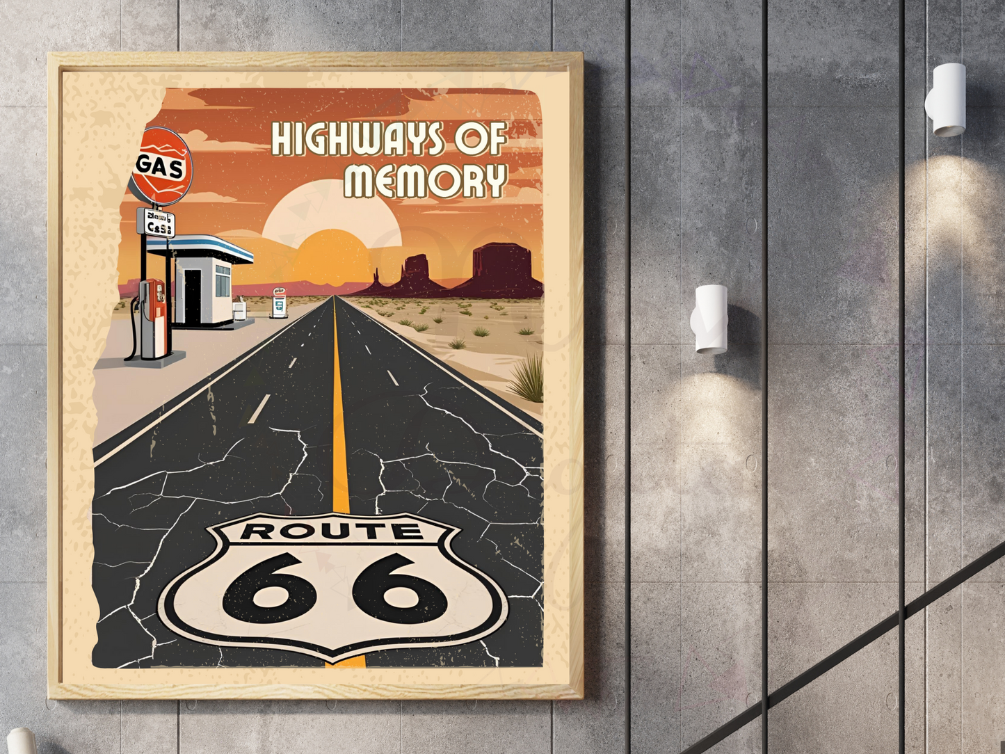 Route 66 Vintage Travel Poster | Retro Highway Printable Wall Art