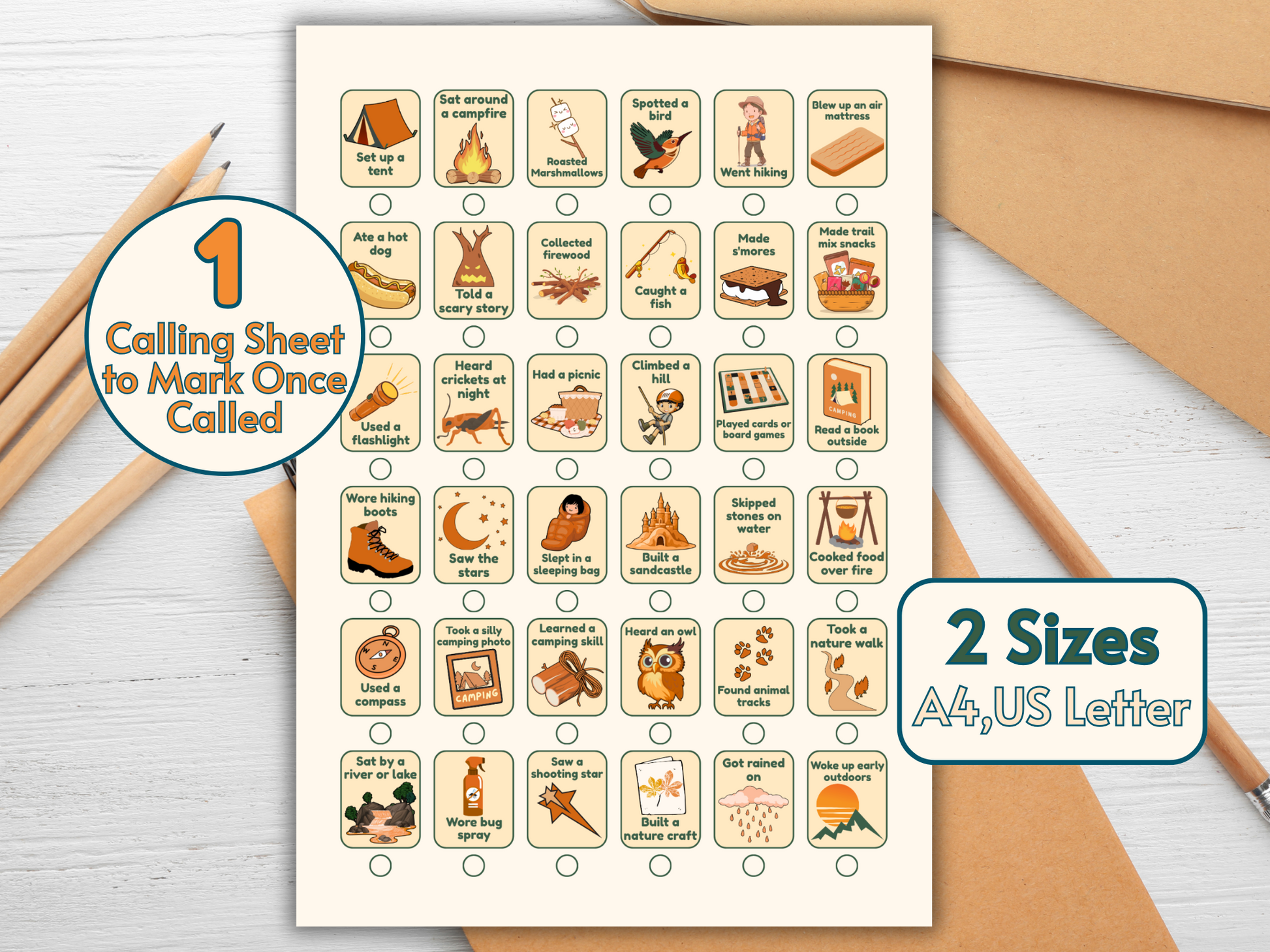Printable summer camp bingo for family and classroom fun