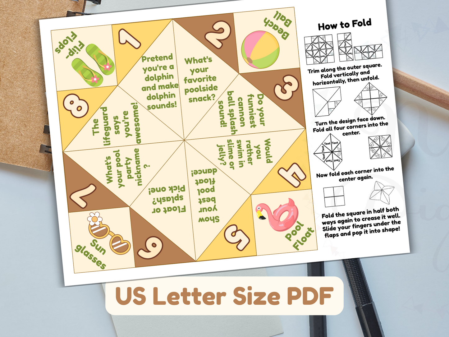 Printable summer fortune teller folded and ready