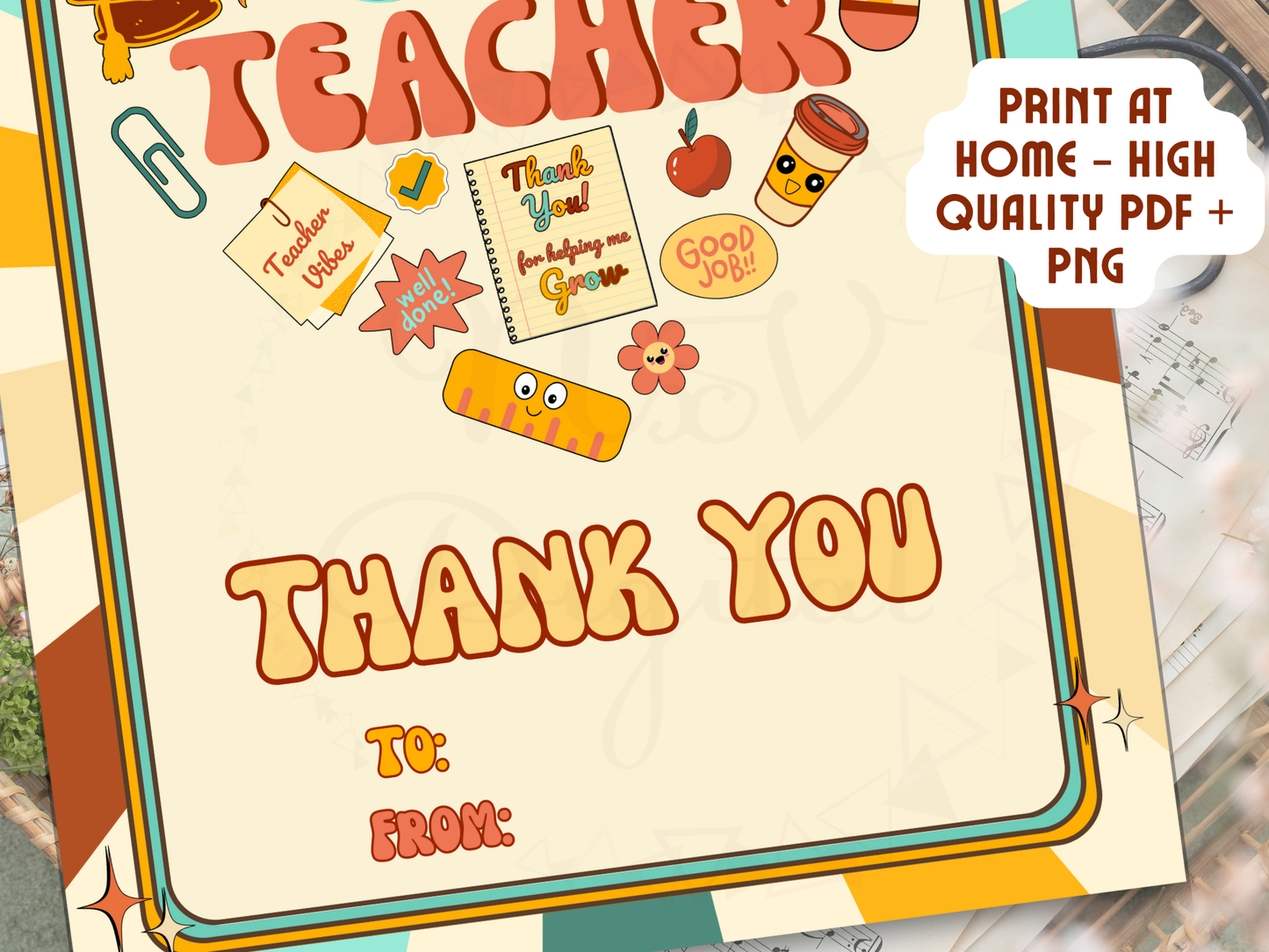Printable card with “Thank You for helping me grow” in retro font