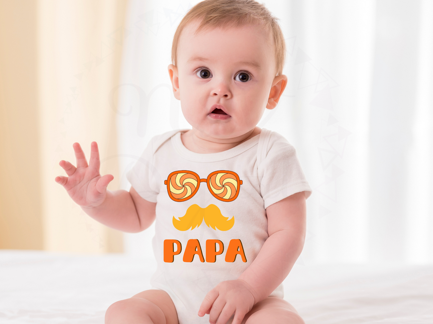 Kids holding colorful DIY dad stickers on white background