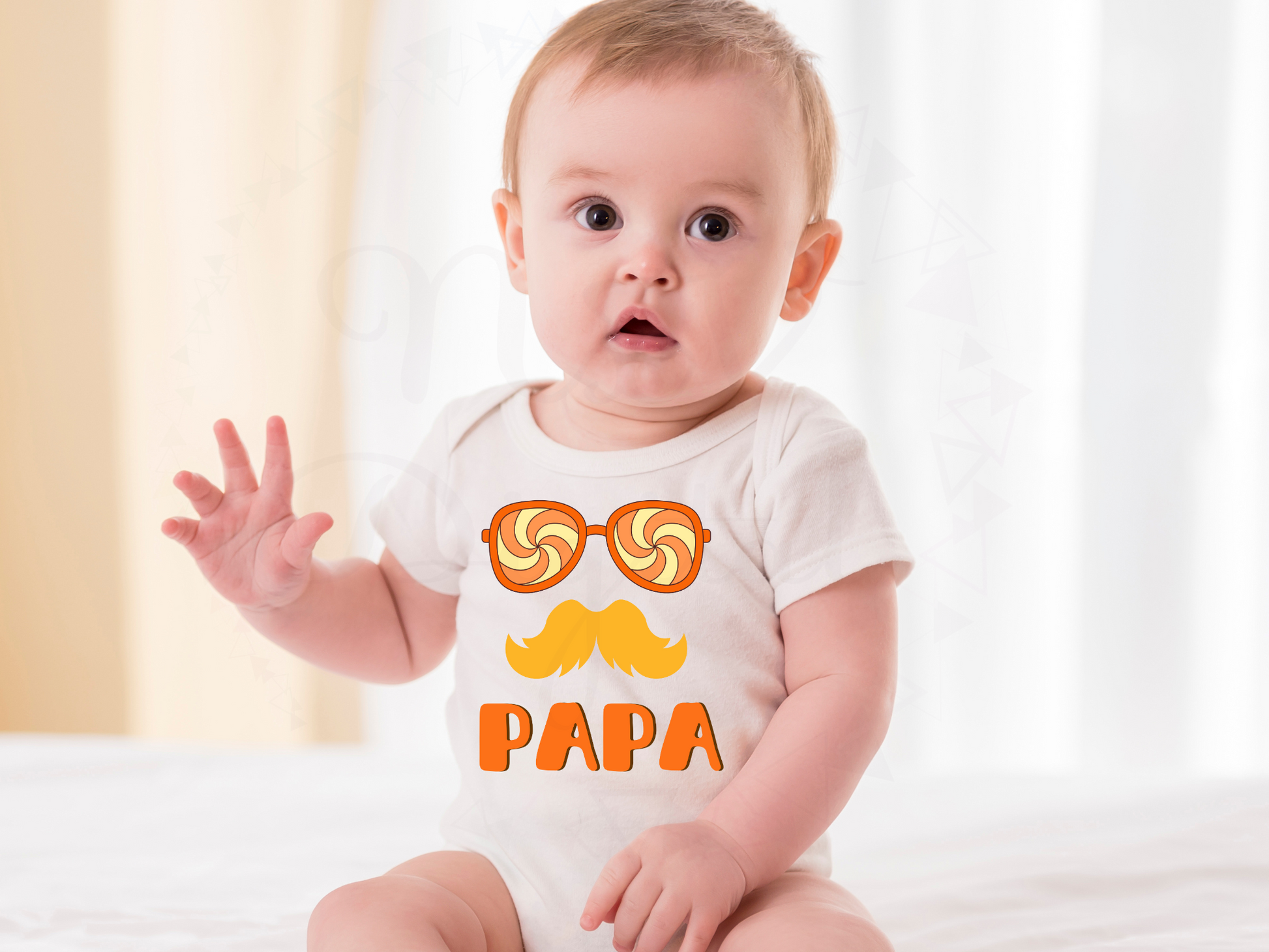 Kids holding colorful DIY dad stickers on white background