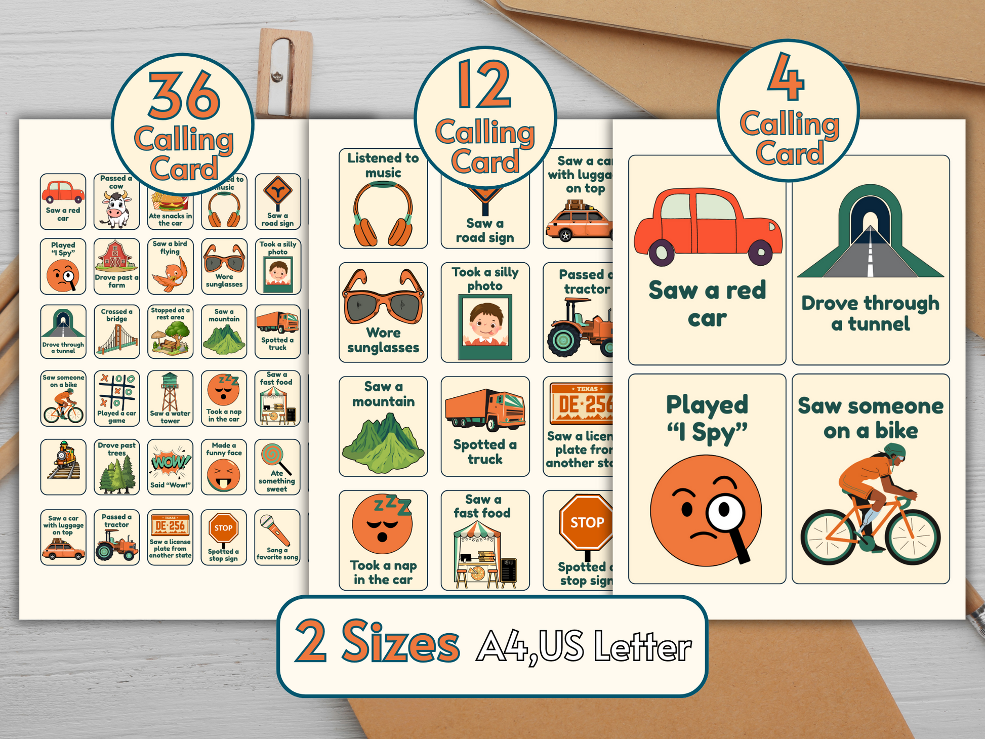 Road trip tokens – small and large – for marking bingo cards