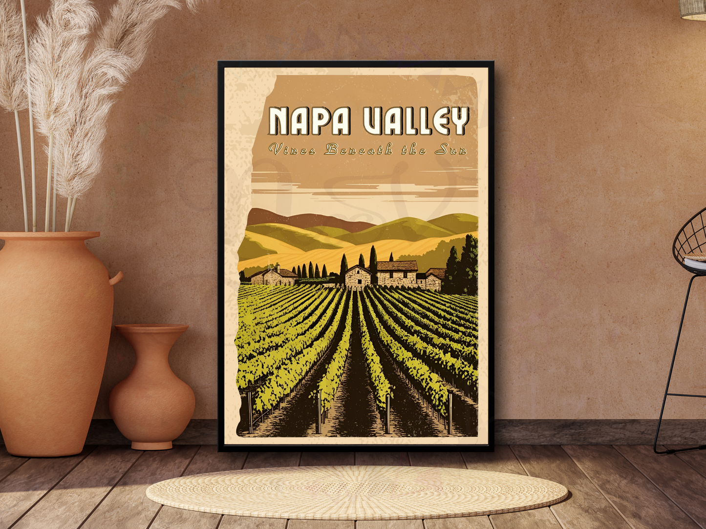 Rustic wine country decor for California-themed rooms