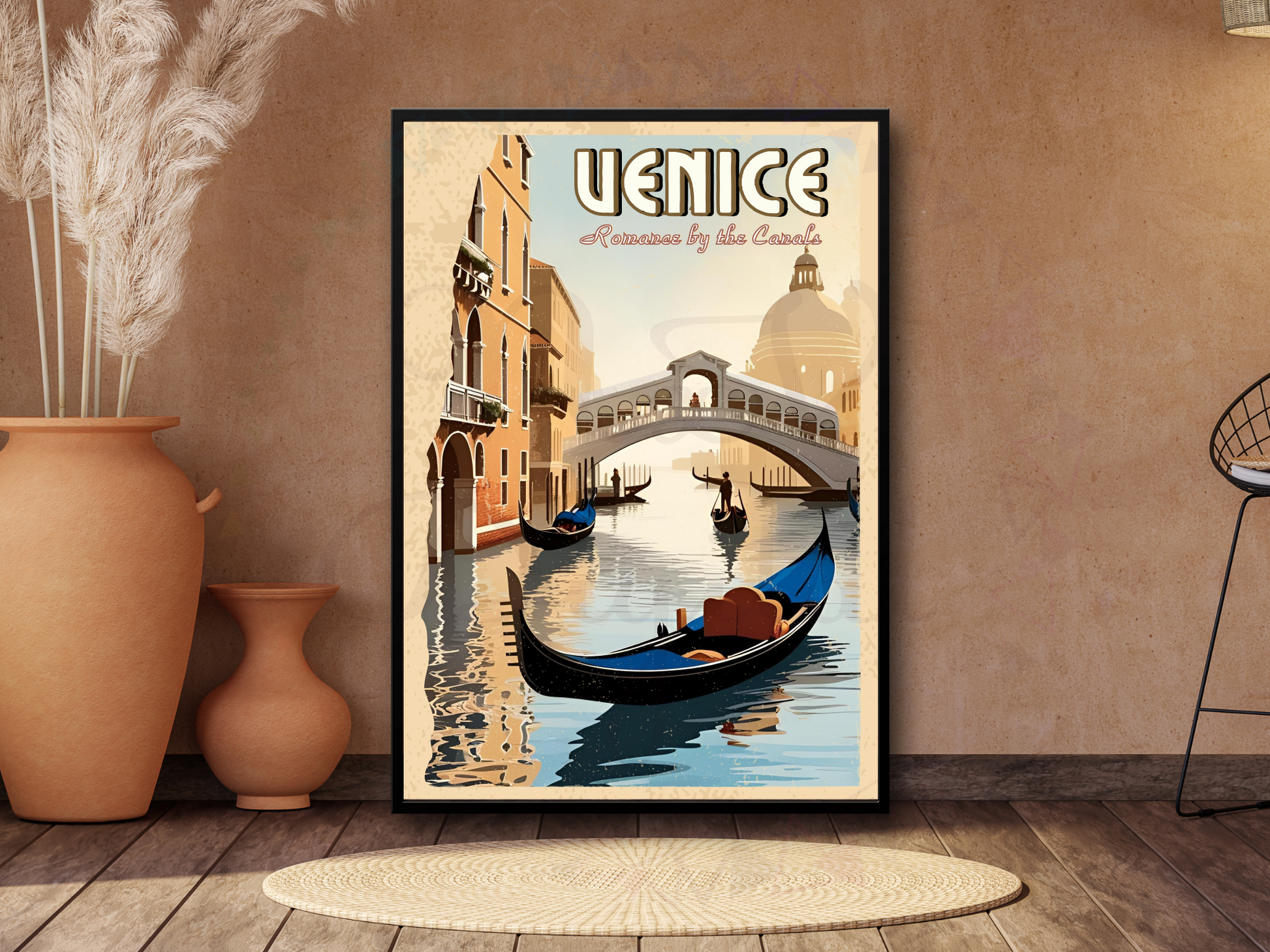 Romantic Venice canal art in vintage design