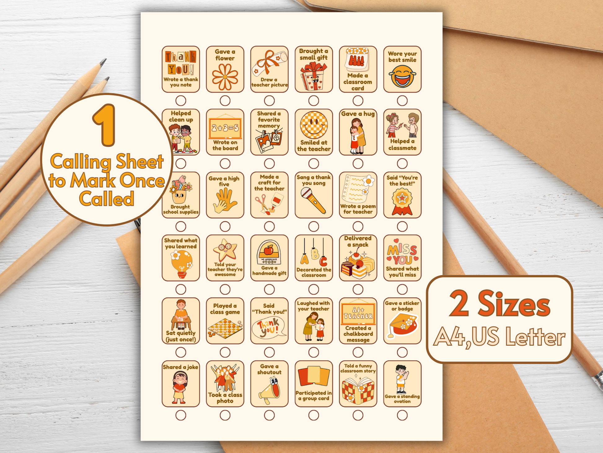 Printable groovy bingo for kids to celebrate their teacher