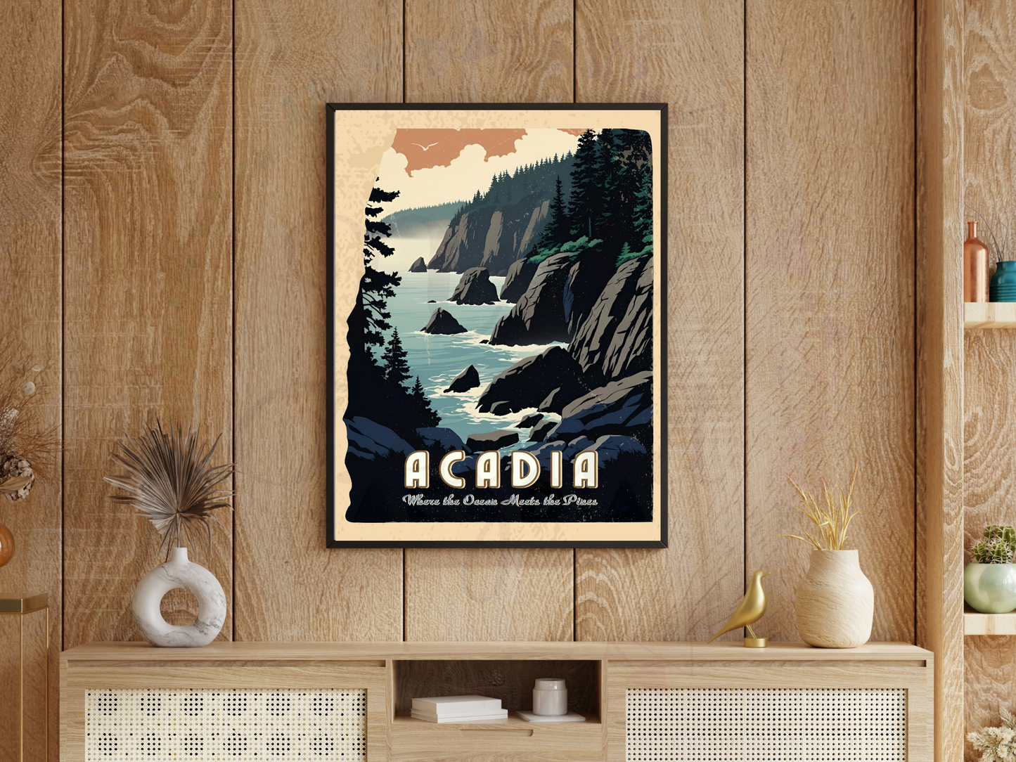 Acadia National Park Poster | Vintage Maine Travel Wall Art Print