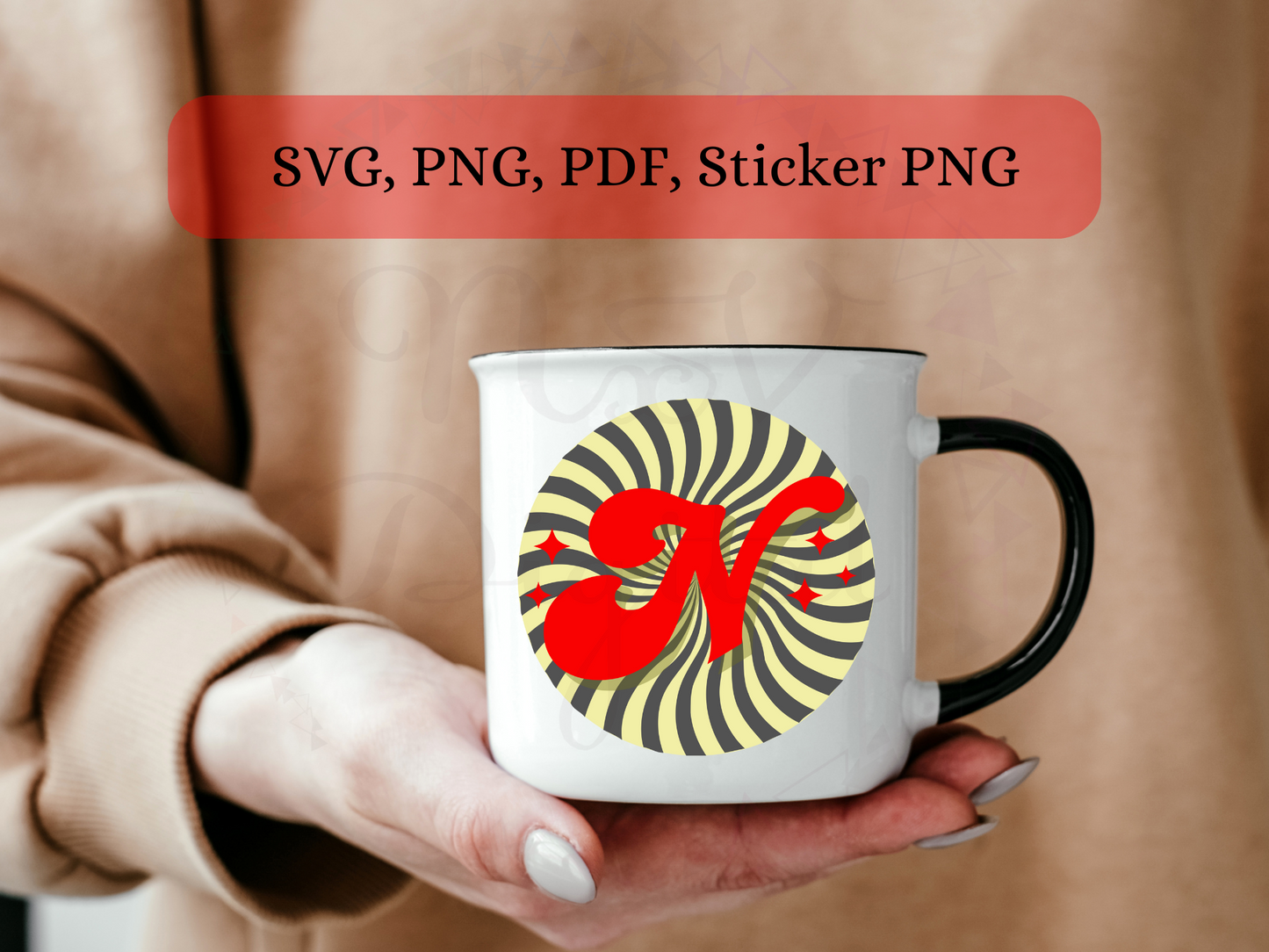 Retro Alphabet Doodle Circle Mug Png