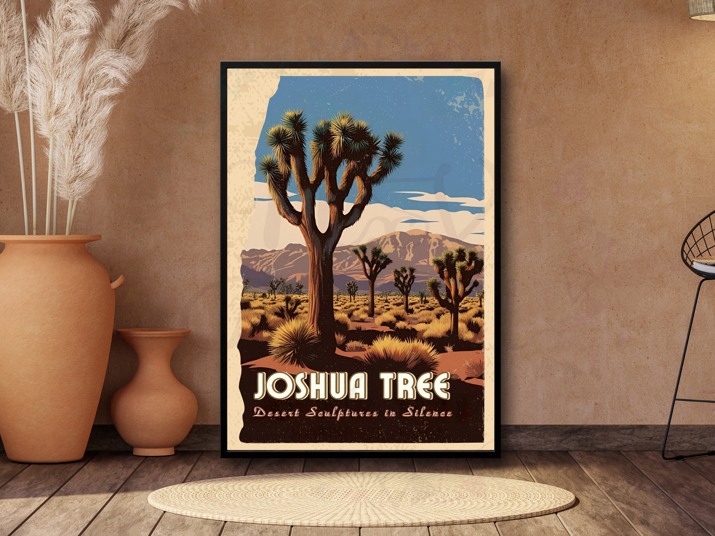 Desert landscape poster art with Joshua trees