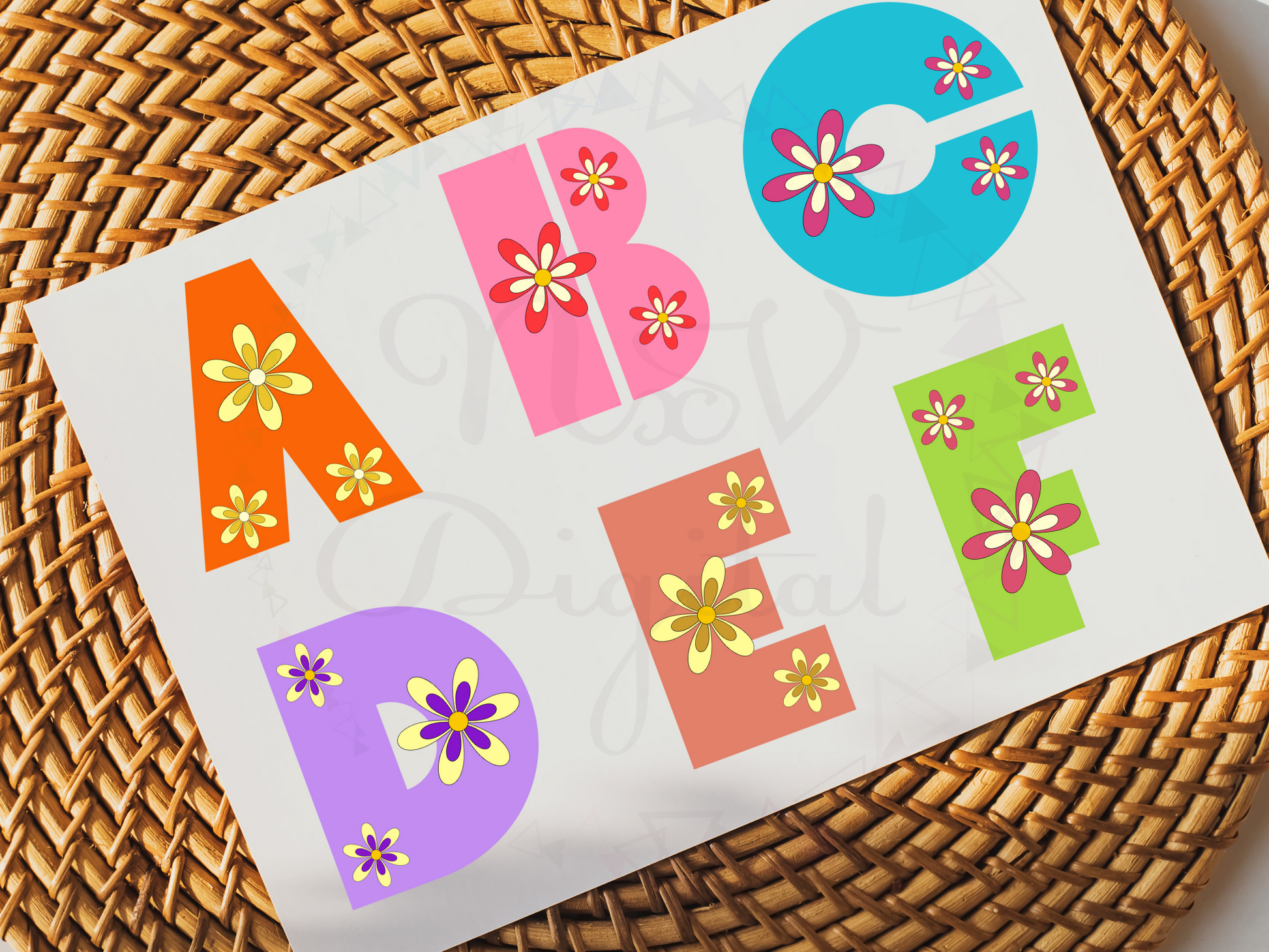 Retro Flower Alphabet Png