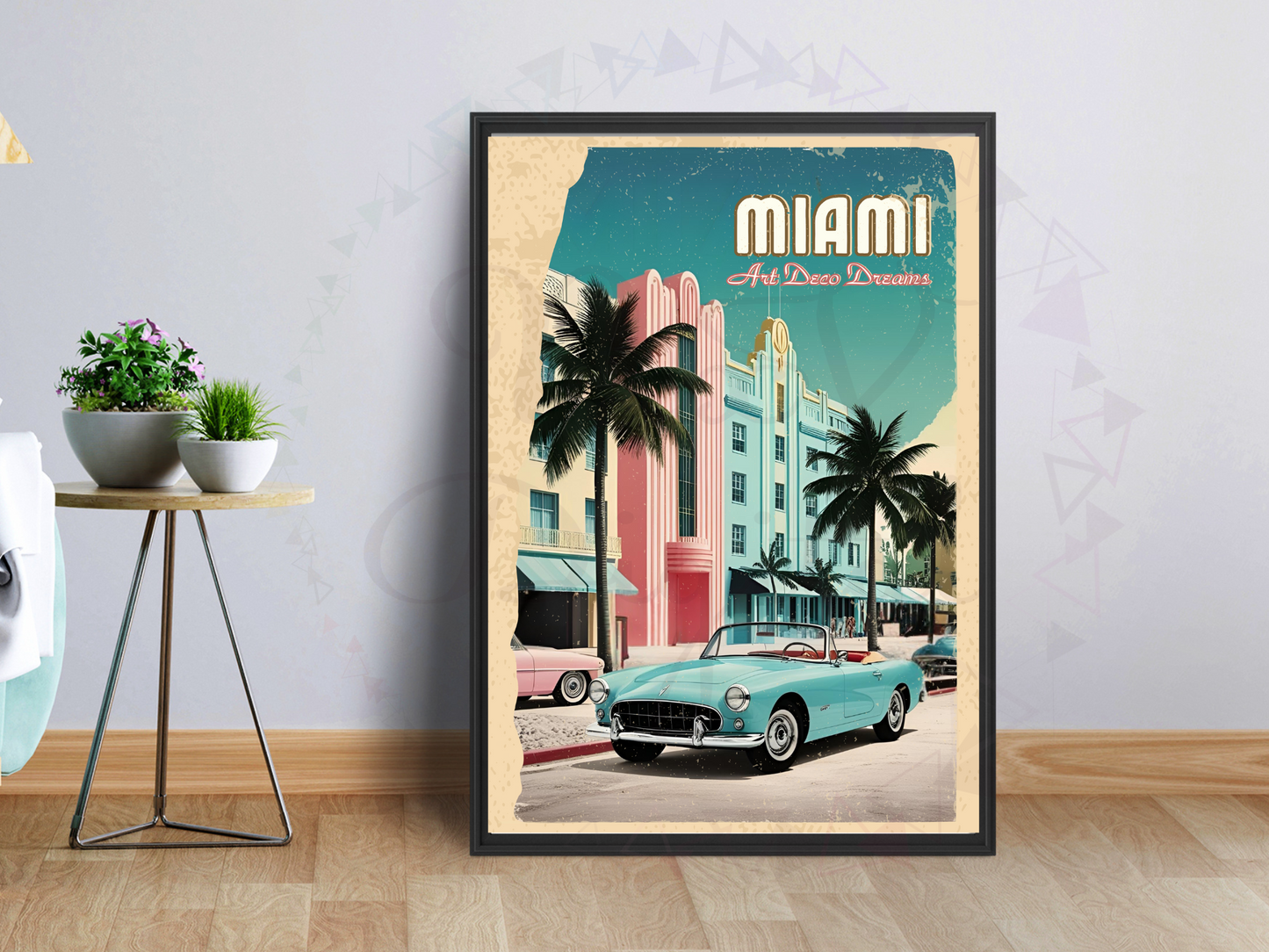 Miami Art Deco Vintage Travel Poster | Printable Retro Wall Art