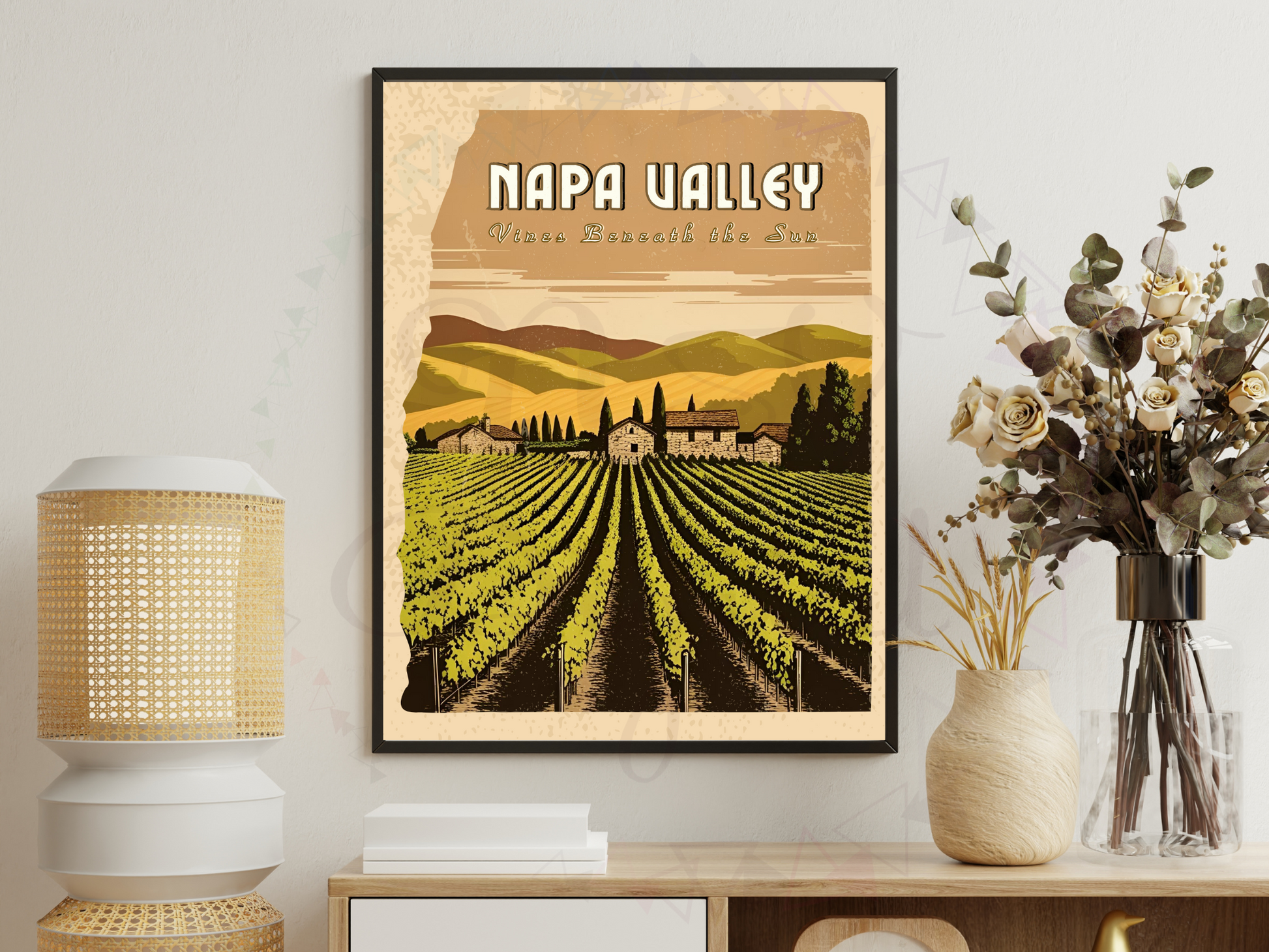 Digital download poster of sunlit California vineyards