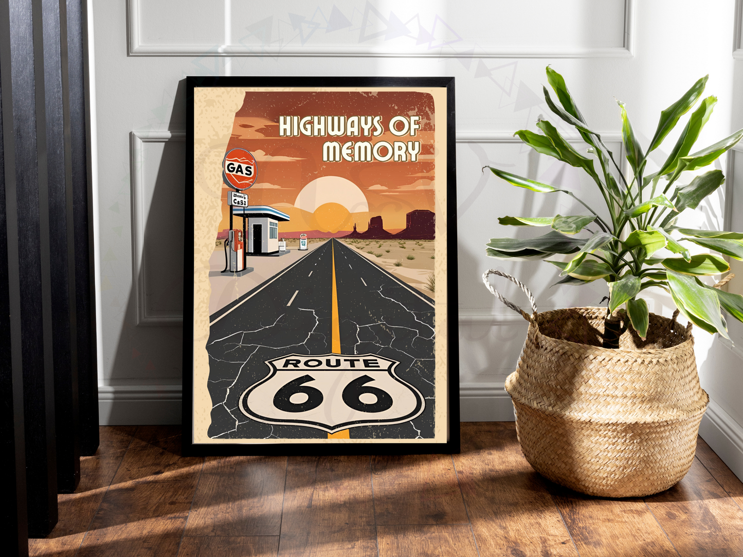 Route 66 Vintage Travel Poster | Retro Highway Printable Wall Art