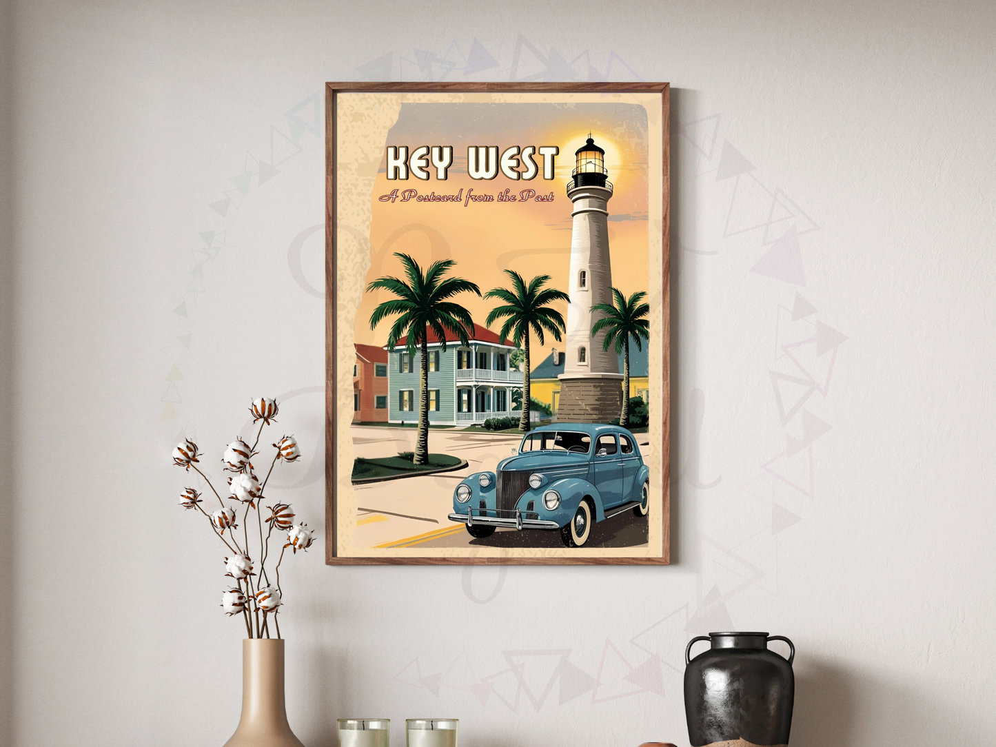 Printable retro Florida wall poster shown in natural lighting