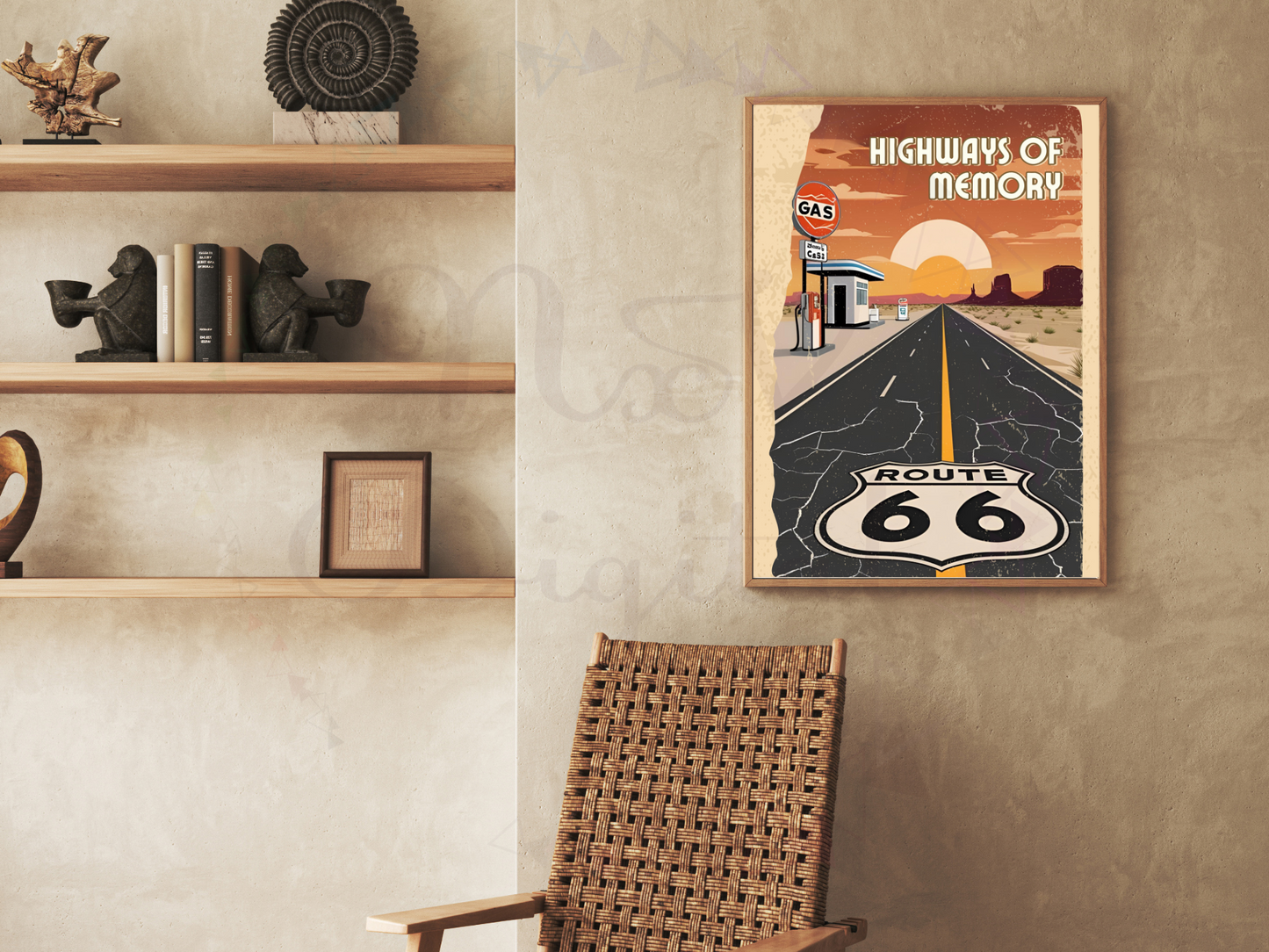Route 66 Vintage Travel Poster | Retro Highway Printable Wall Art
