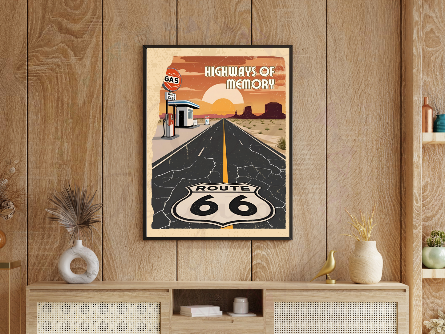 Route 66 Vintage Travel Poster | Retro Highway Printable Wall Art