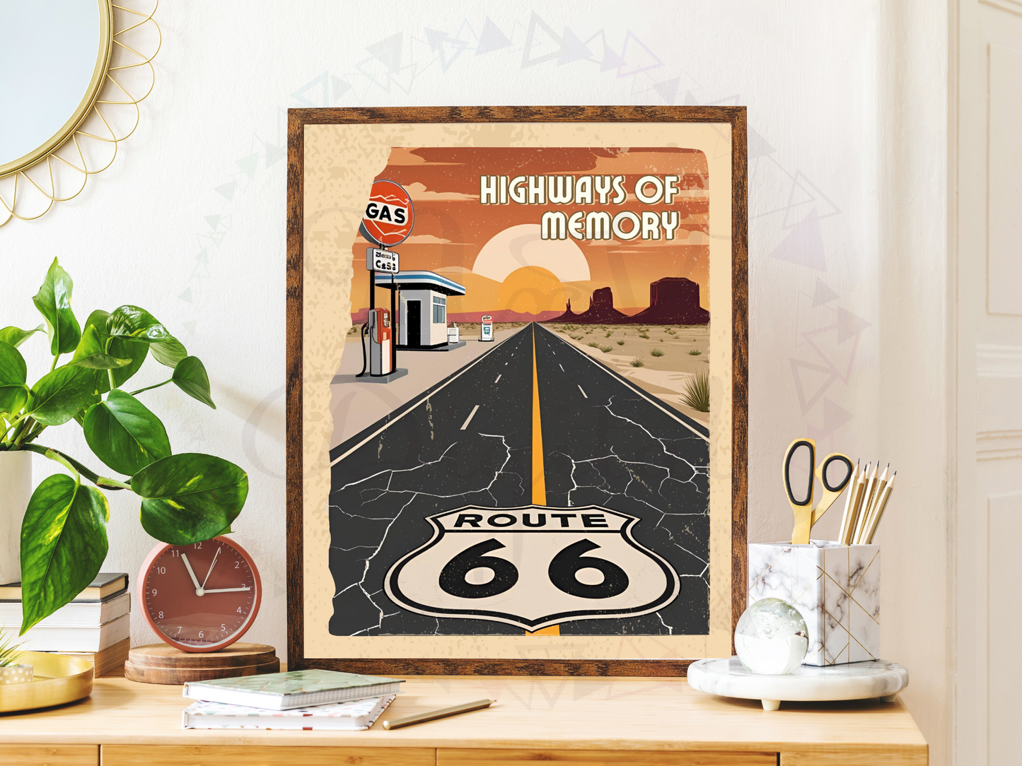 Route 66 Vintage Travel Poster | Retro Highway Printable Wall Art