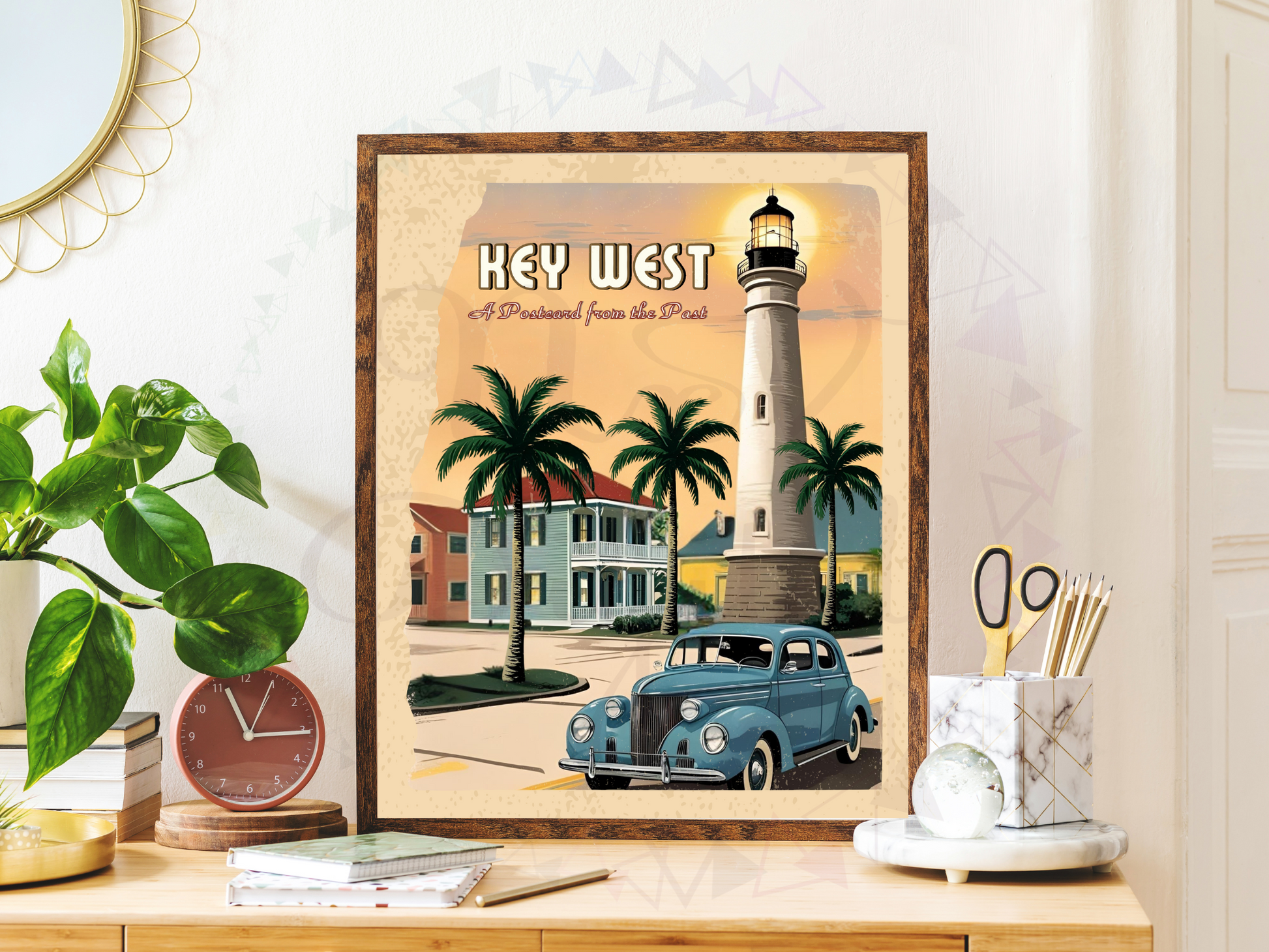 Scenic Key West beach vintage poster, muted colors