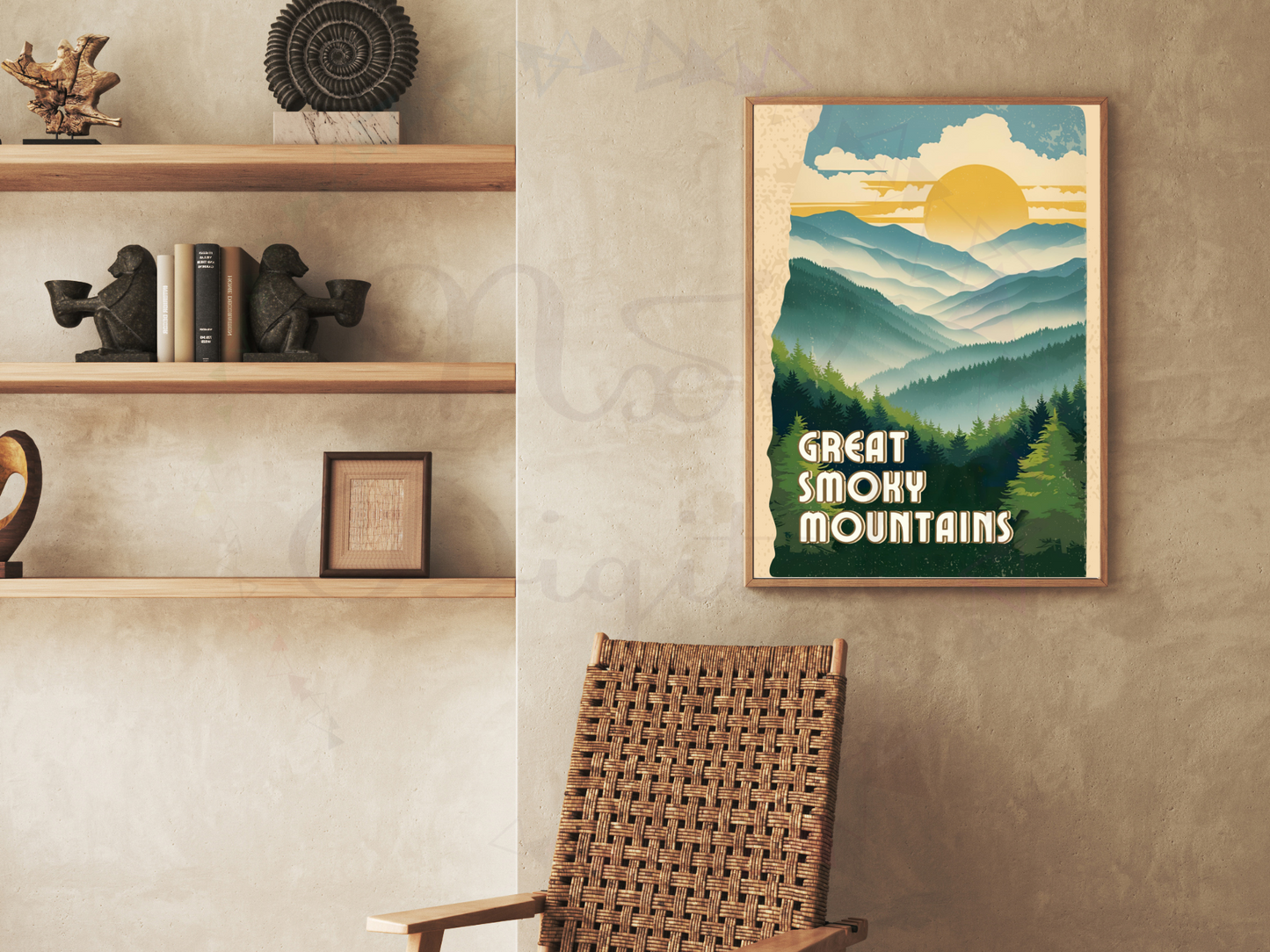 Smoky Mountains wall art in book-style mockup