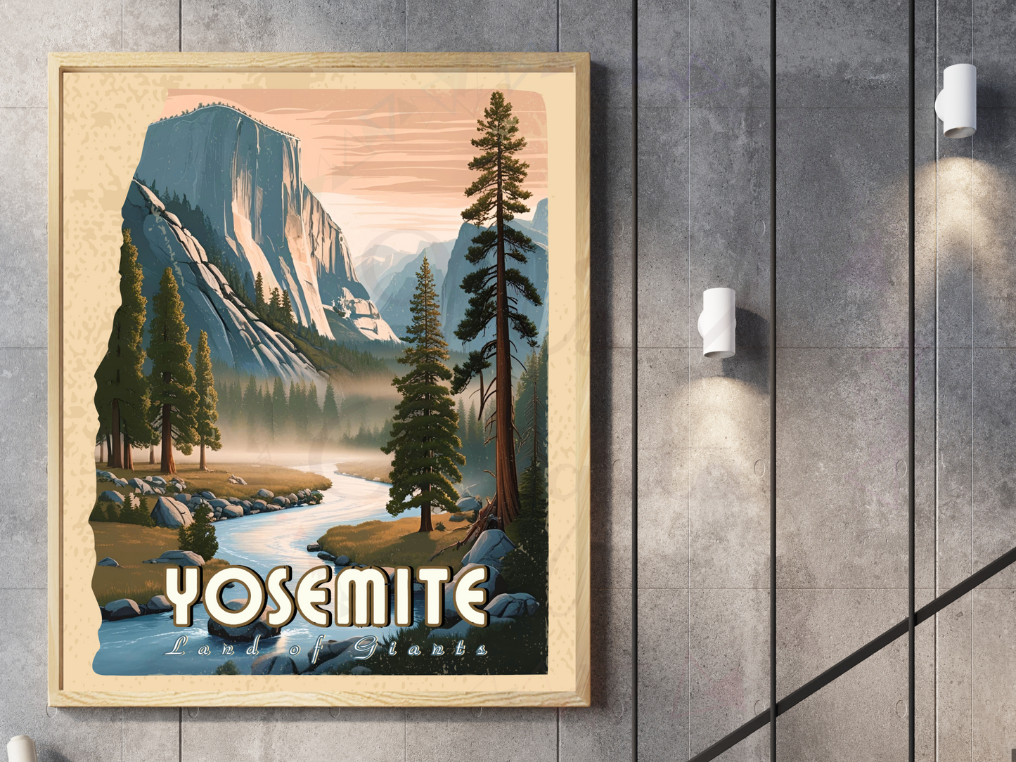 Poster of Yosemite National Park with sunset and forest backdrop