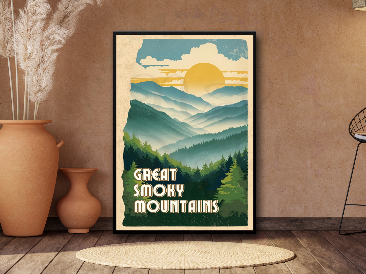 Holding Great Smoky Mountains travel print in hand