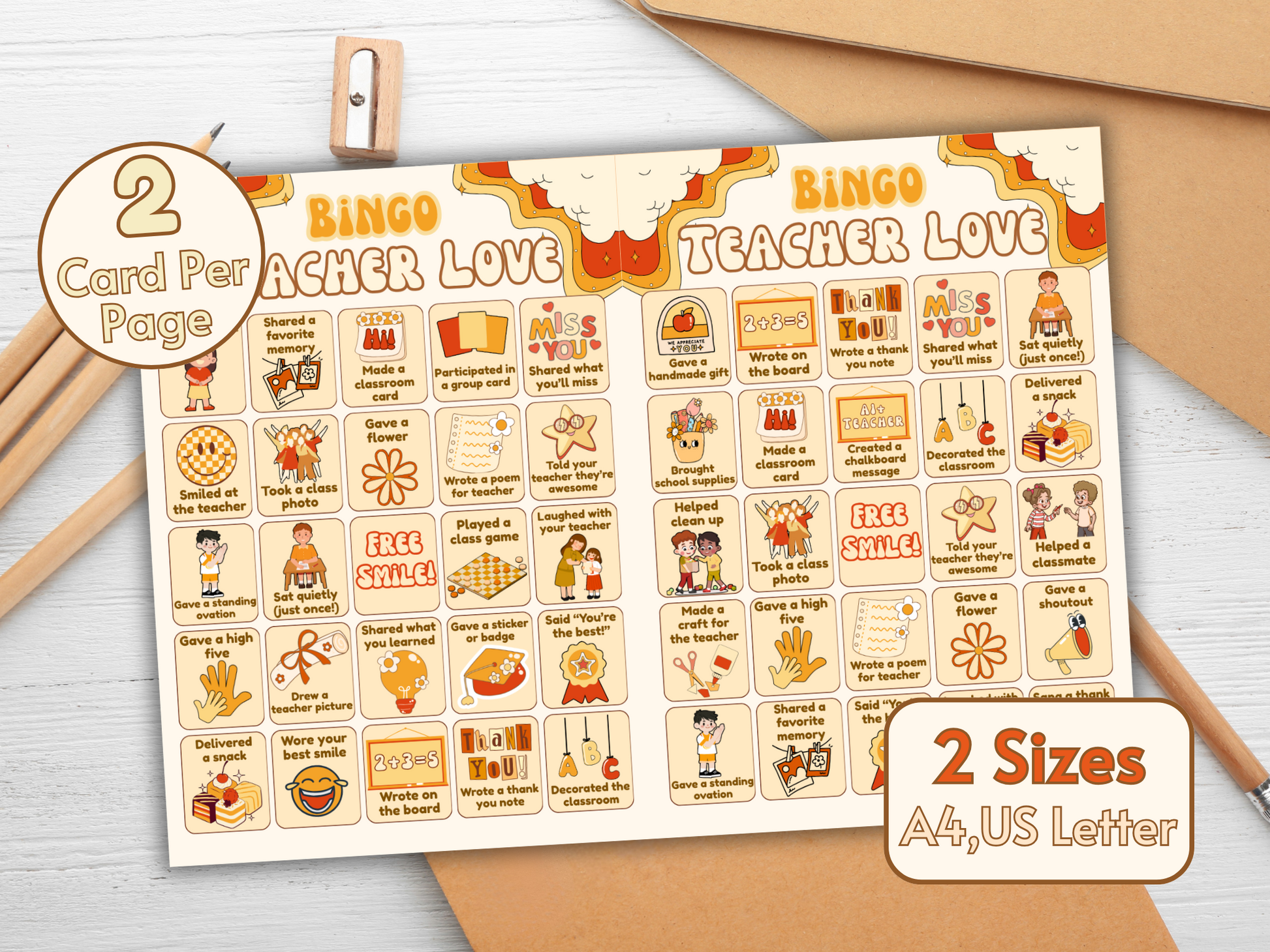 Digital bingo card with thank you gestures for teachers