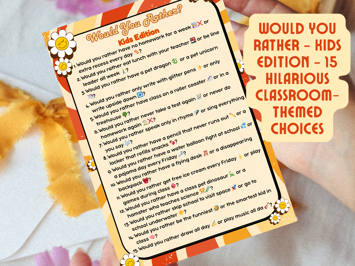 Printable teacher game set including trivia and fun question sheets
