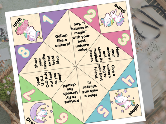 Girl holding unicorn fortune teller