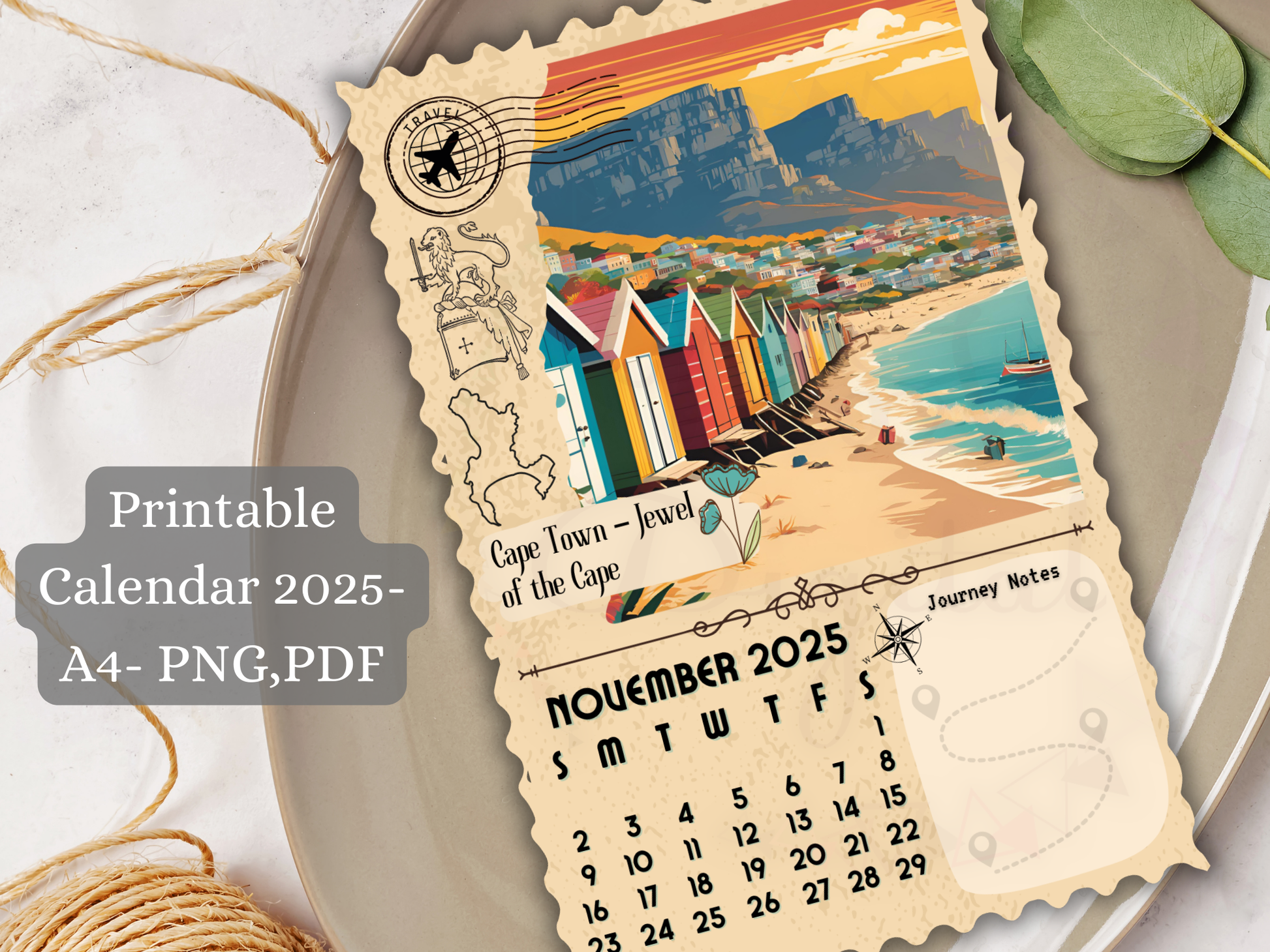 High-resolution 2025 calendar shown inside book mockup Cape town