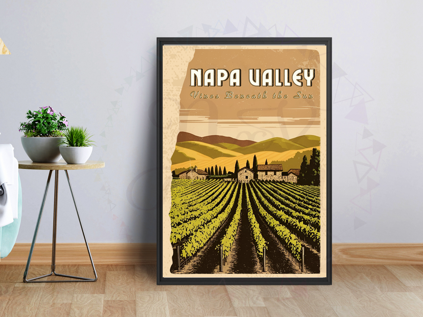 Art print capturing the charm of California’s wine region