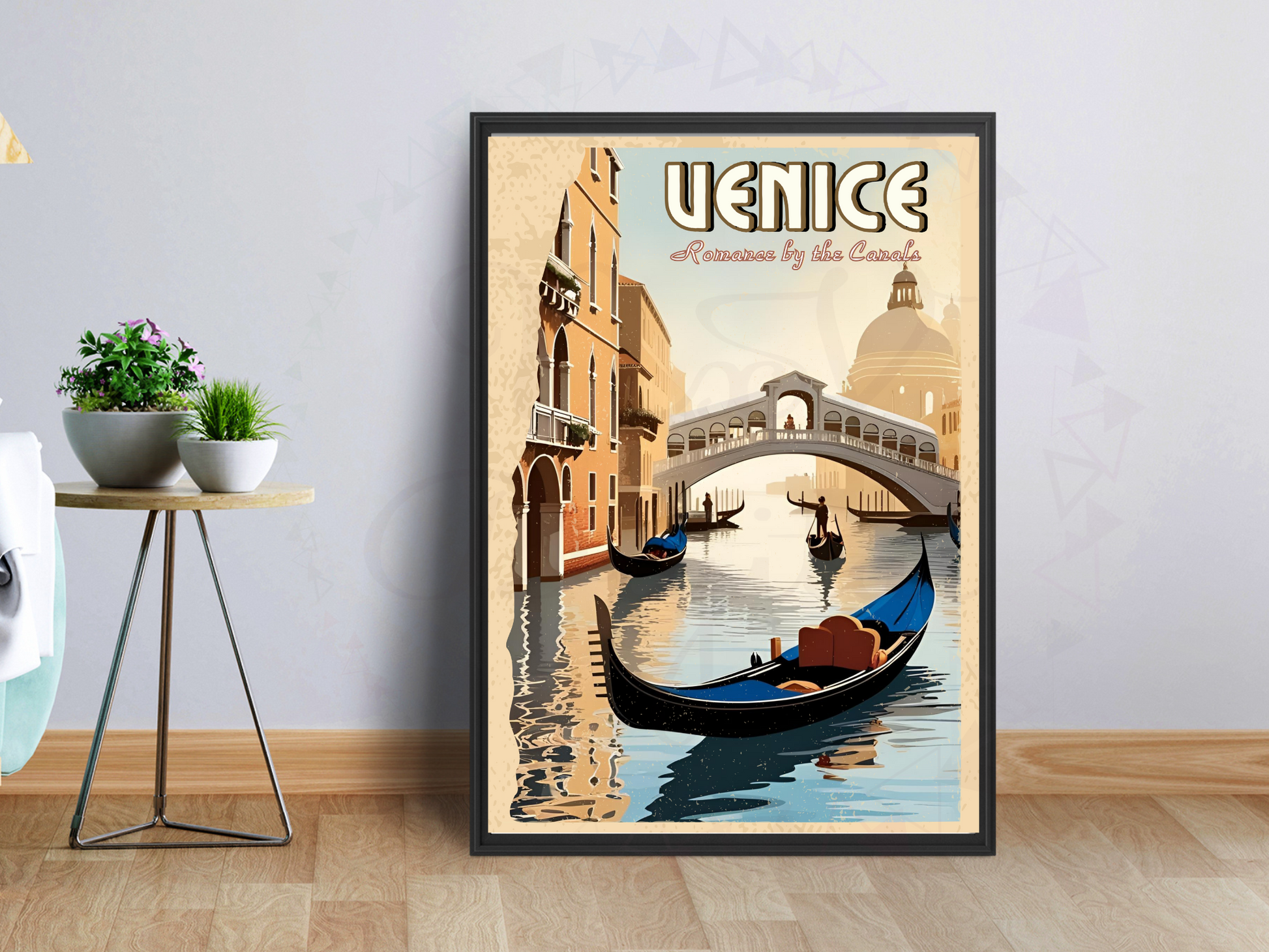 Venice canal art placed in book mockup
