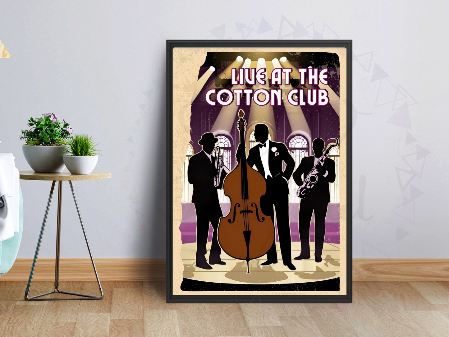 Printable jazz poster in sepia and purple tones