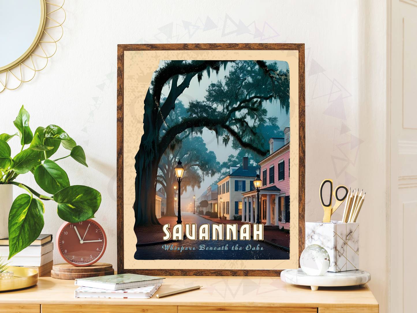 Southern USA vintage poster with charming tree-lined view