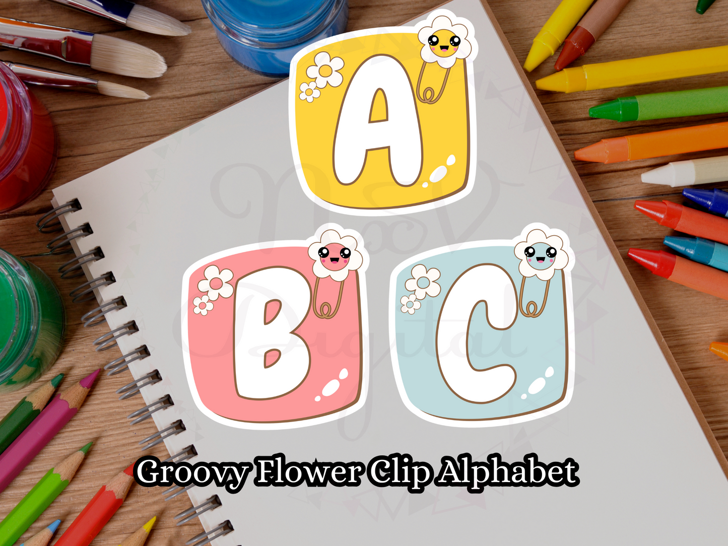 Set of 36 Groovy Flower Clip Alphabet Letter