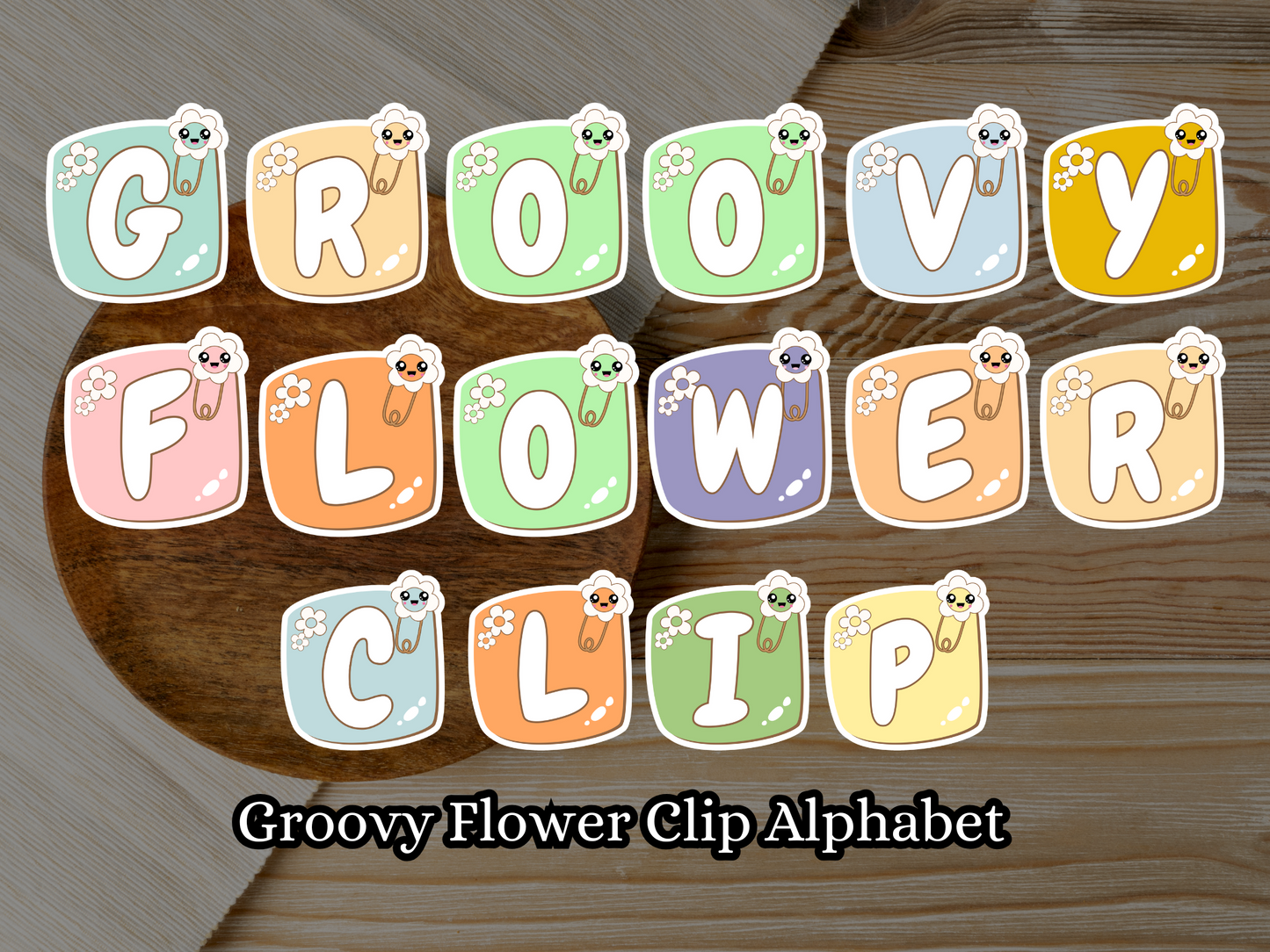Set of 36 Groovy Flower Clip Alphabet Letter