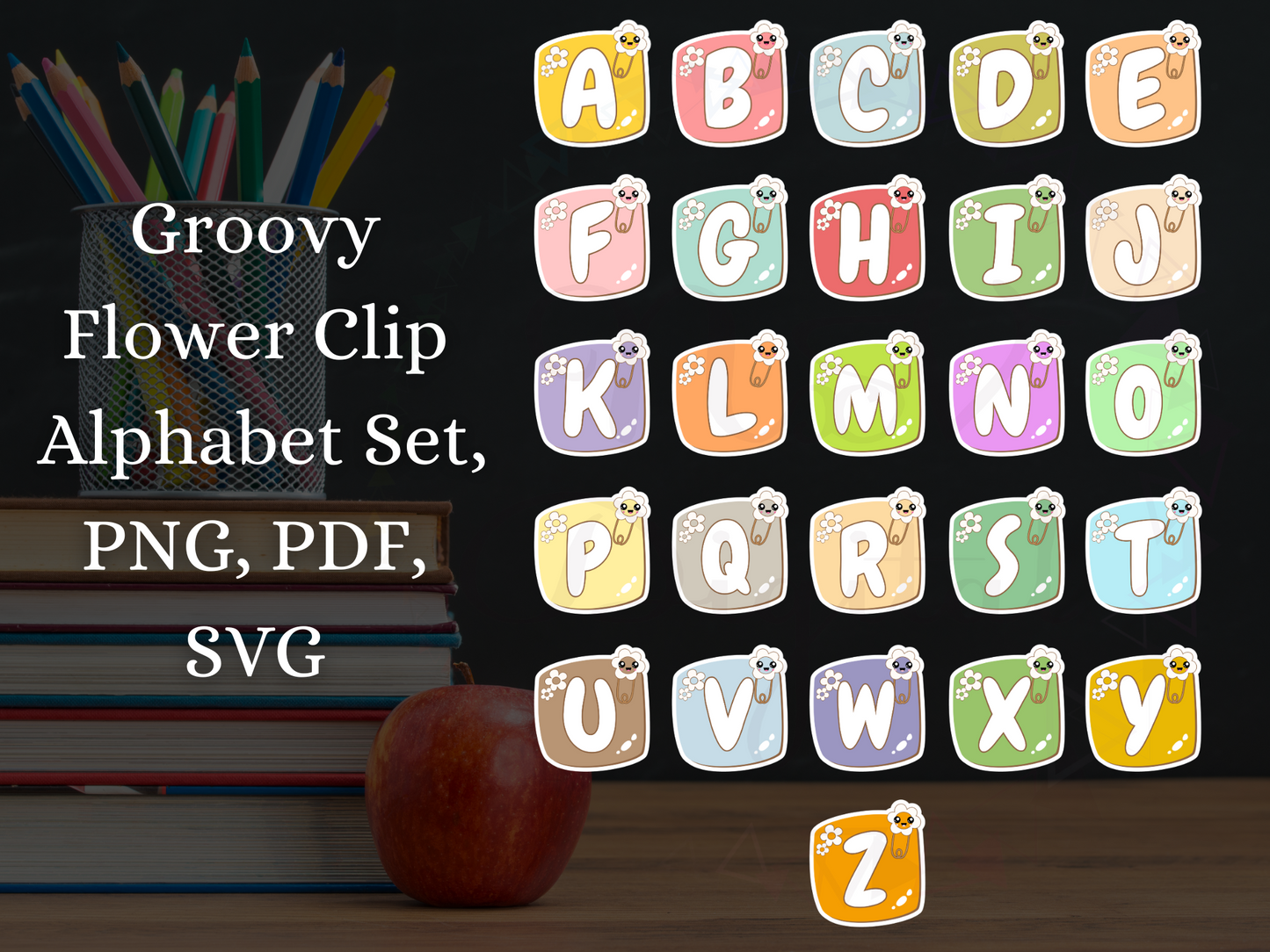 Set of 36 Groovy Flower Clip Alphabet Letter