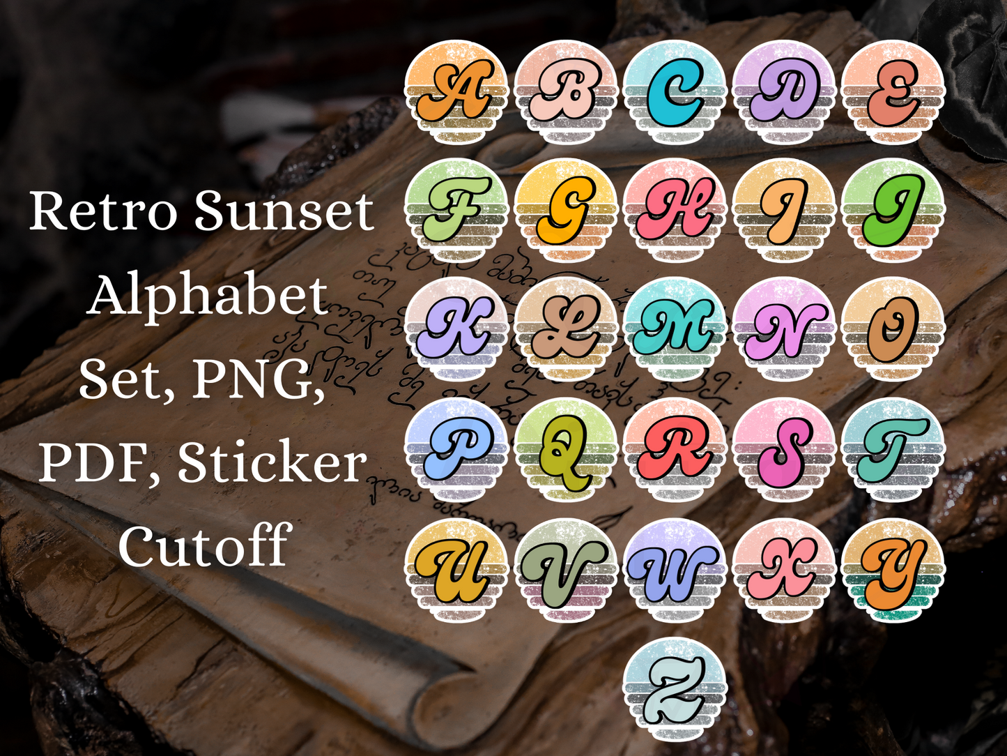 Set of 36 Retro Sunset Alphabets