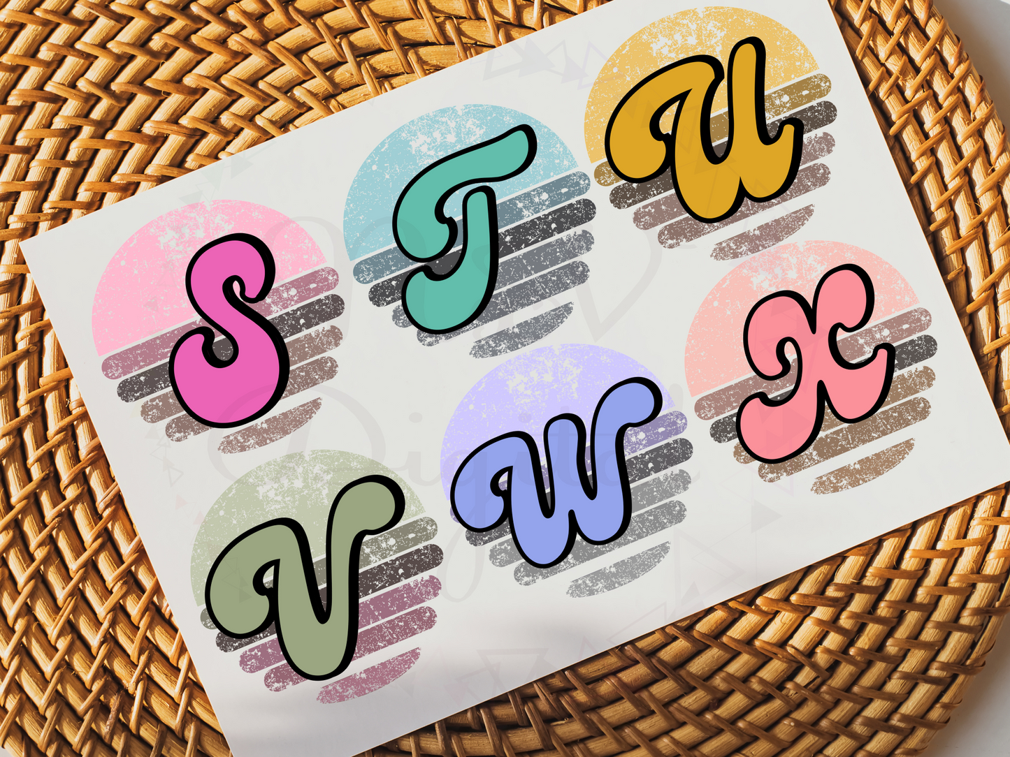 Set of 36 Retro Sunset Alphabets