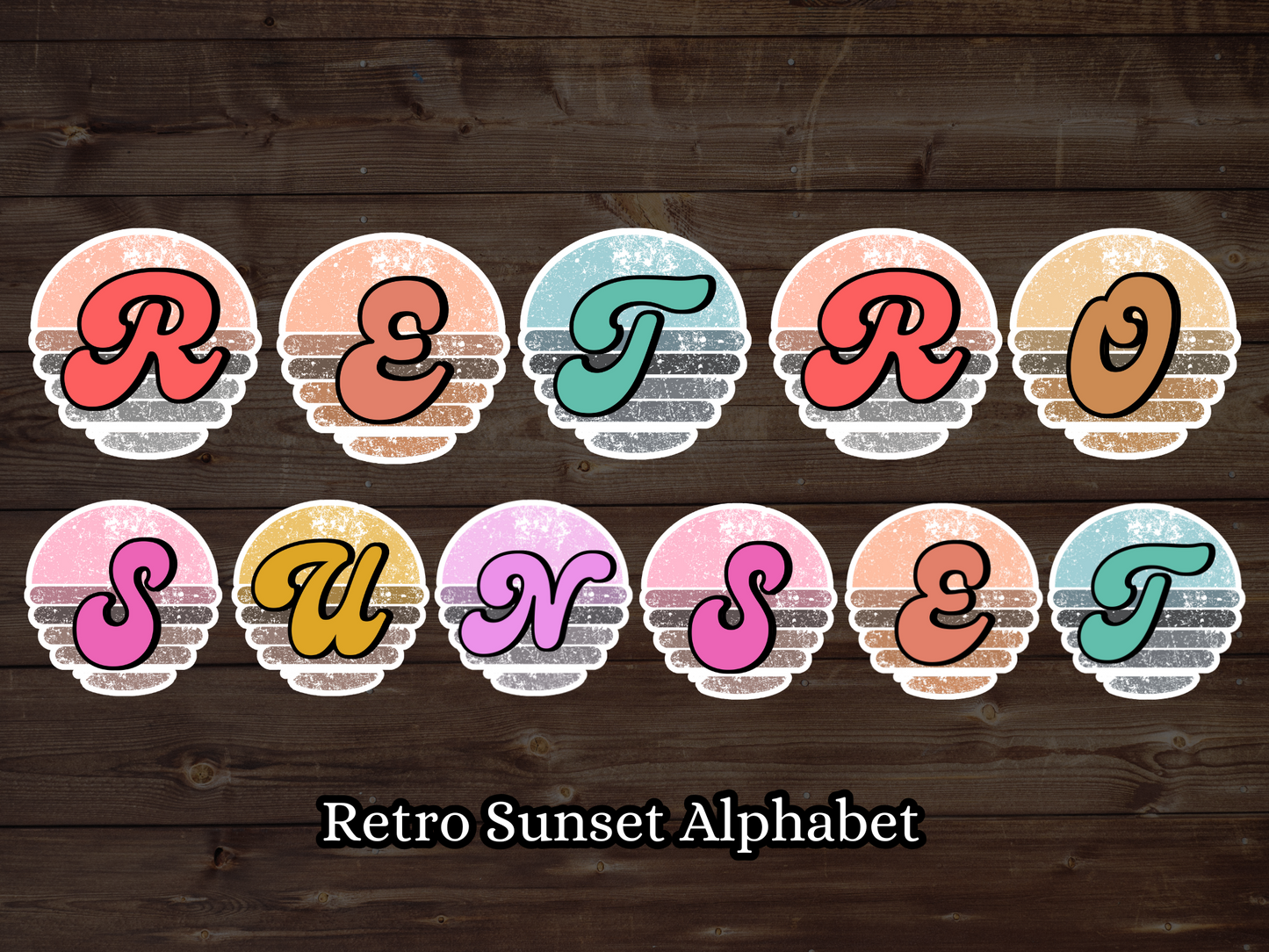 Set of 36 Retro Sunset Alphabets