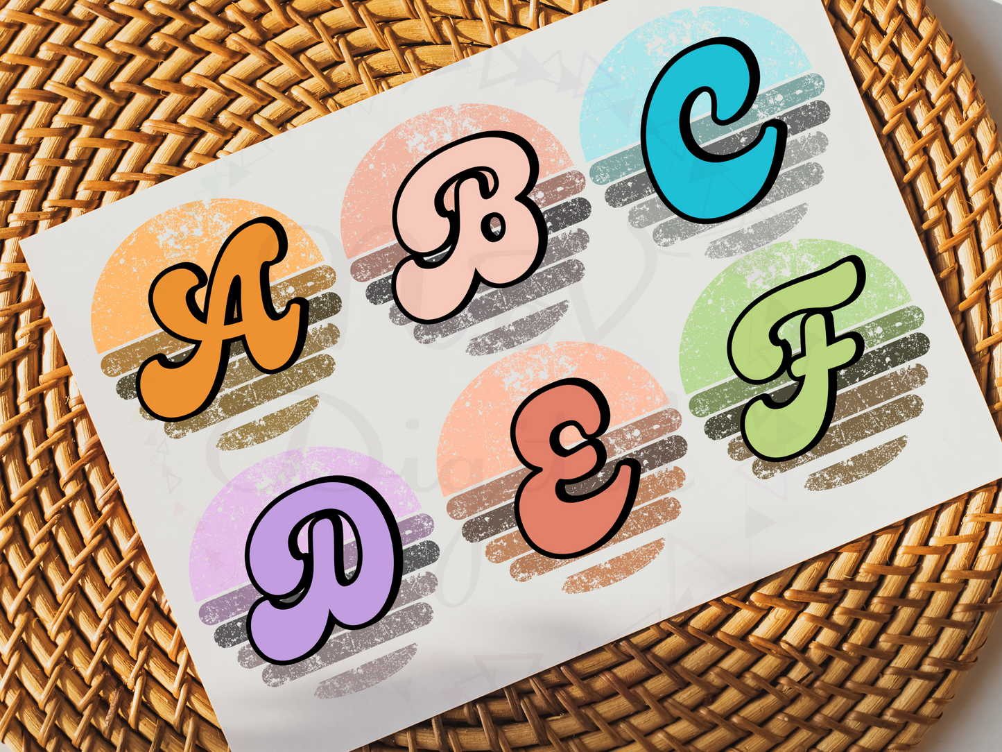 Set of 36 Retro Sunset Alphabets