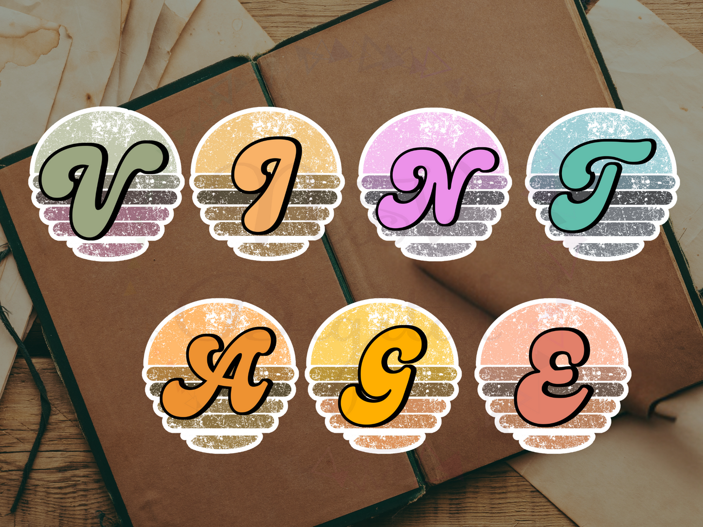 Set of 36 Retro Sunset Alphabets