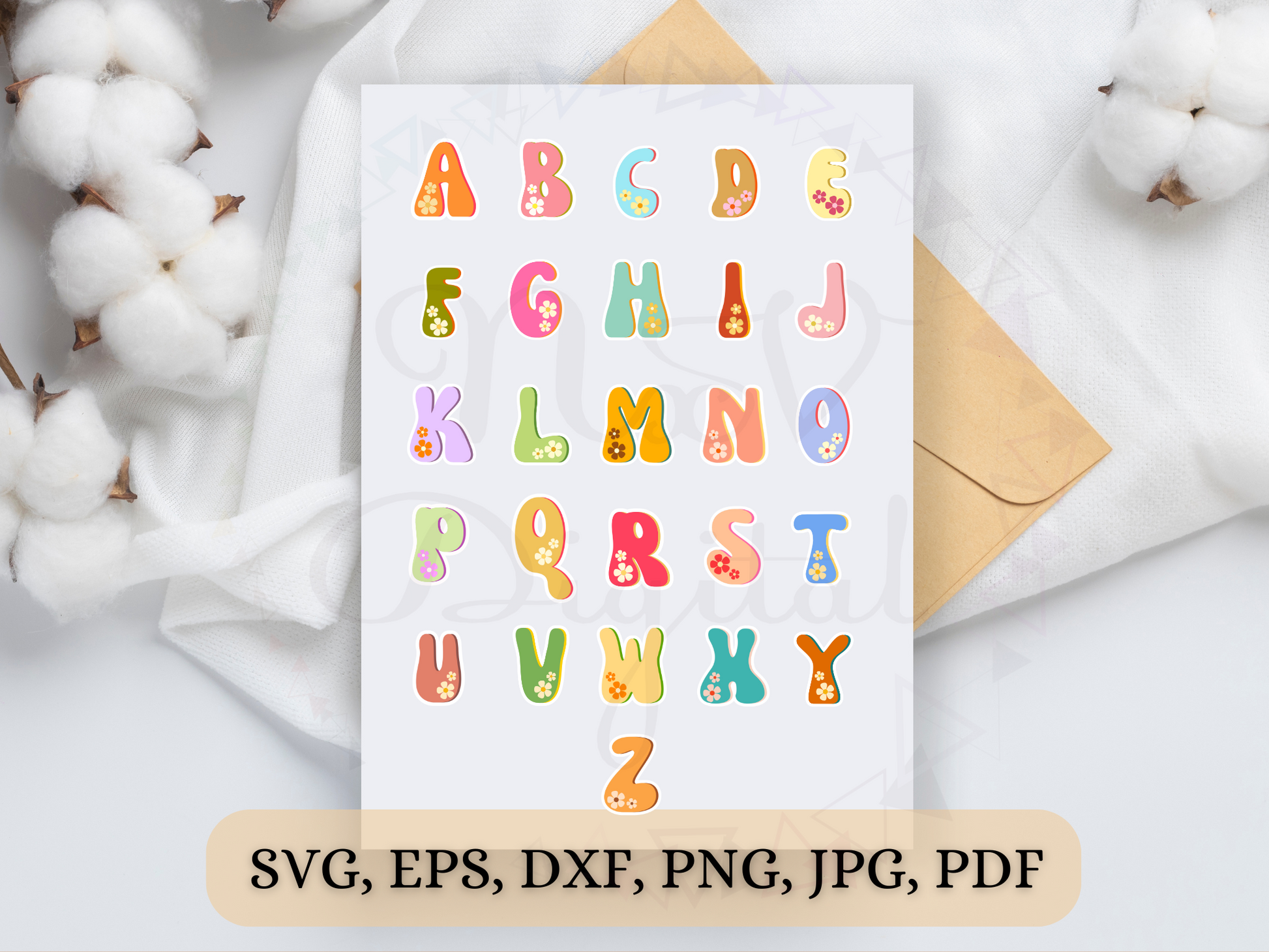 groovy alphabet printed on paper