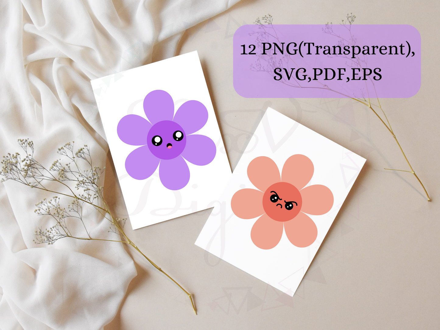 Cute Mood Flower Sticker bundle Png