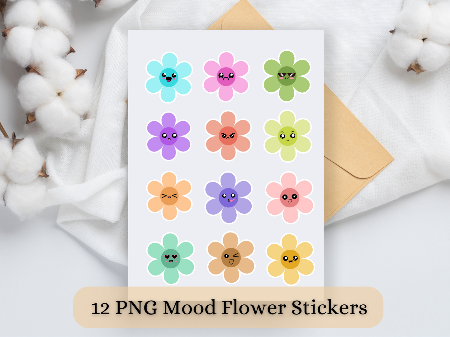 Cute Mood Flower Sticker bundle Png