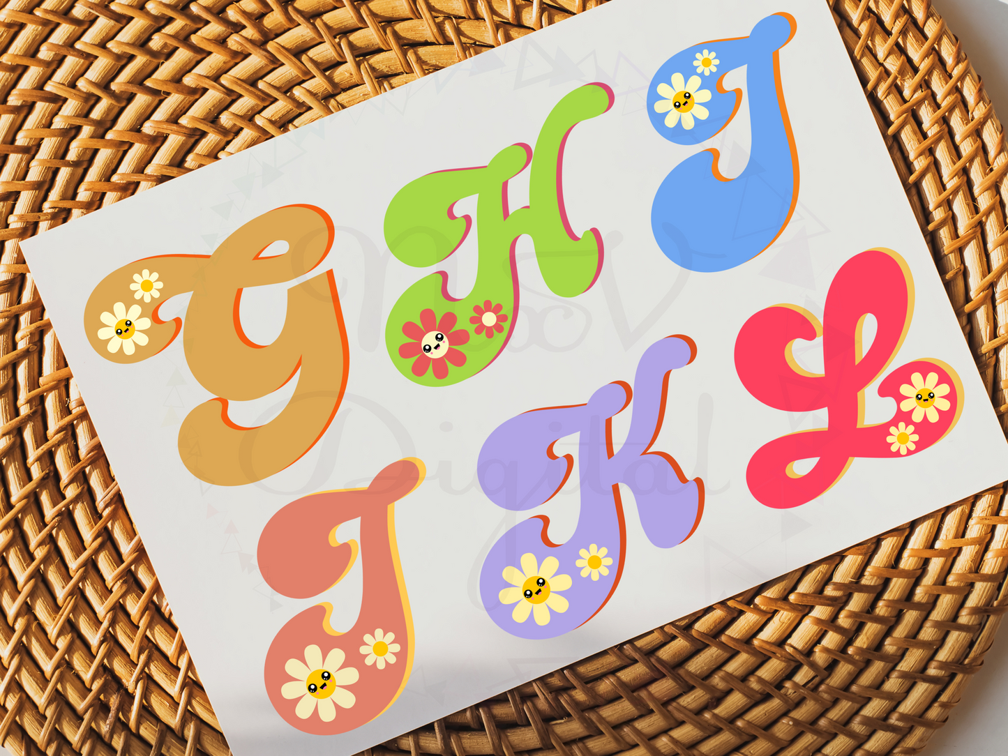 groovy alphabet with flower doodle png