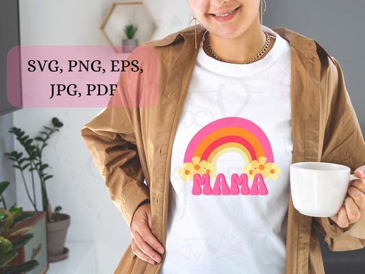 Groovy Mama Rainbow Flowers T-shirt Svg