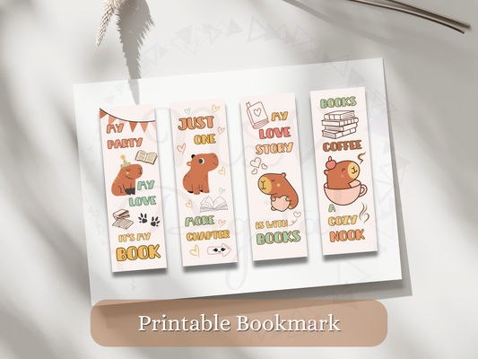 Set of 4 Printable Bookmark Capybara svg 