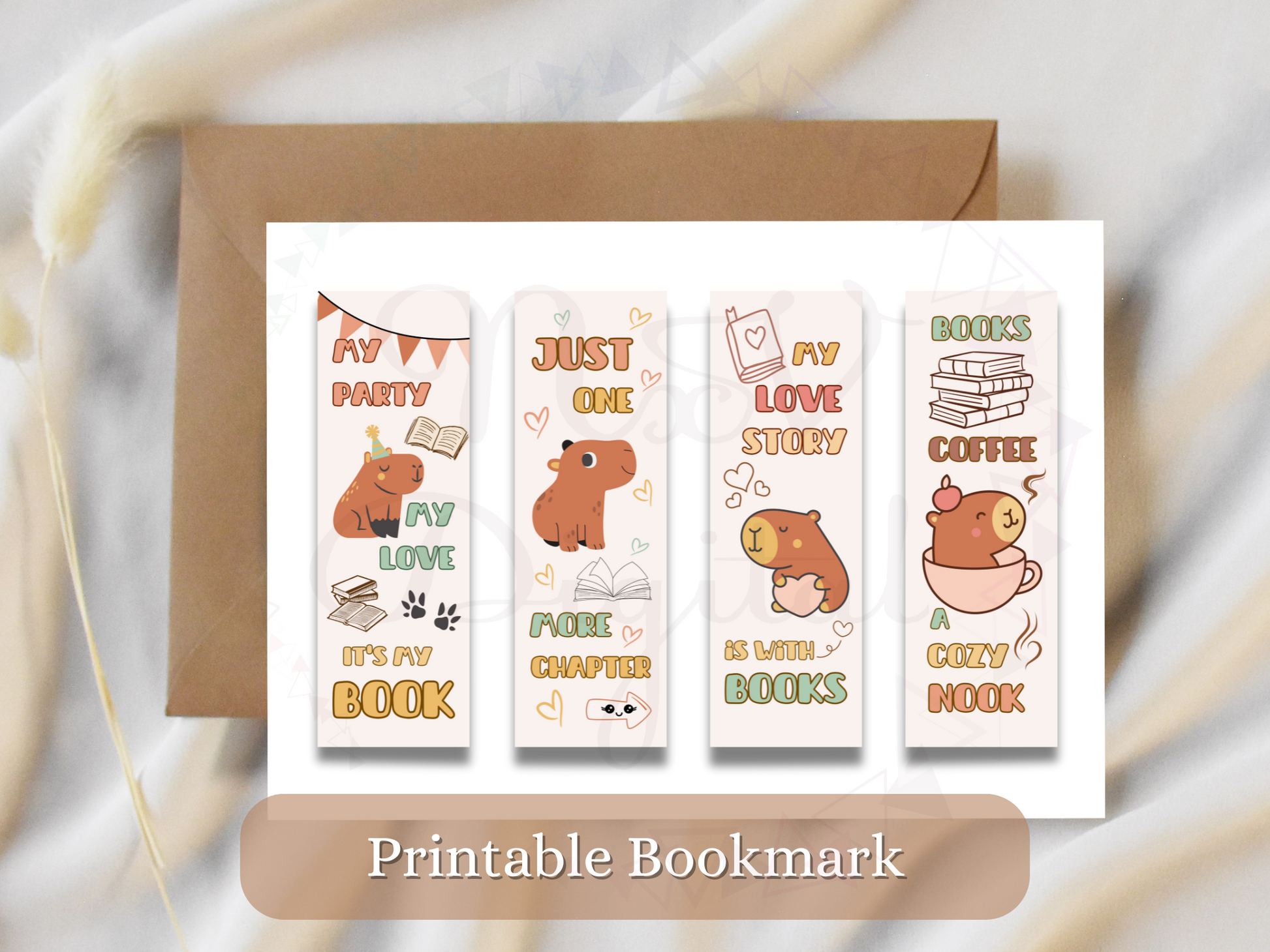 Set of 4 Printable Bookmark Capybara svg 